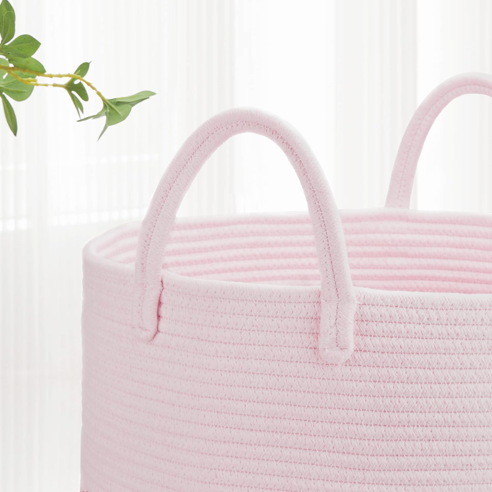Grande cesto portabiancheria alto da 65 l, con manici, per riporre giocattoli, vestiti e asciugamani, in corda di cotone, 40 x 50 cm, rosa chiaro