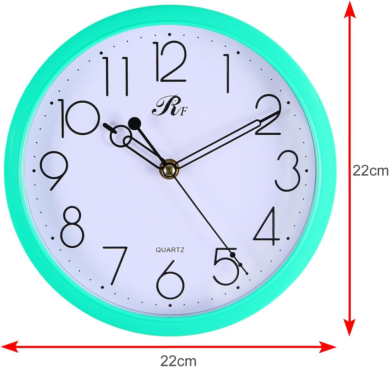 RUIFA Indoor Quiet 8-Inch Precedent Decorative Wall Clock with Arabic Numerals (Green)