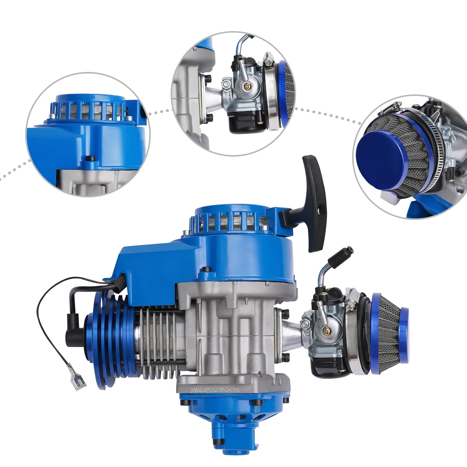 49cc 2 Stroke Engine Motor, Racing Complete Engine Motor, Single Cylinder Air-Cooled Big Bore Motor, Mini Engine for 47cc 49cc 50cc Mini Dirt Bike Pocket Quad ATV Scooters