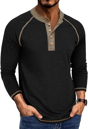 Uposiut Mens T-Shirts Henley Shirts Long Sleeve Casual Cotton Mens Shirts Tee Shirts