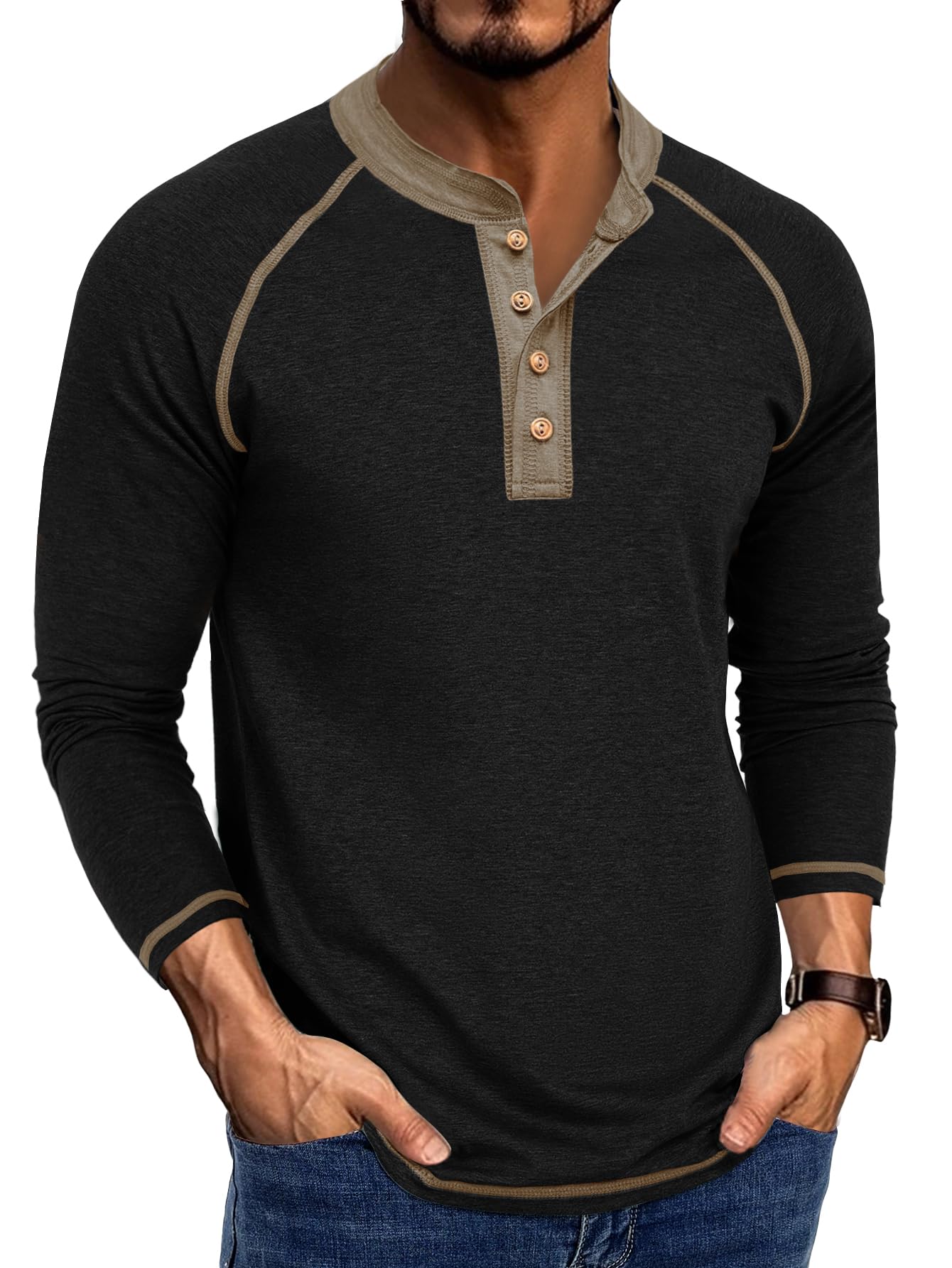 Uposiut Mens T-Shirts Henley Shirts Long Sleeve Casual Cotton Mens Shirts Tee Shirts