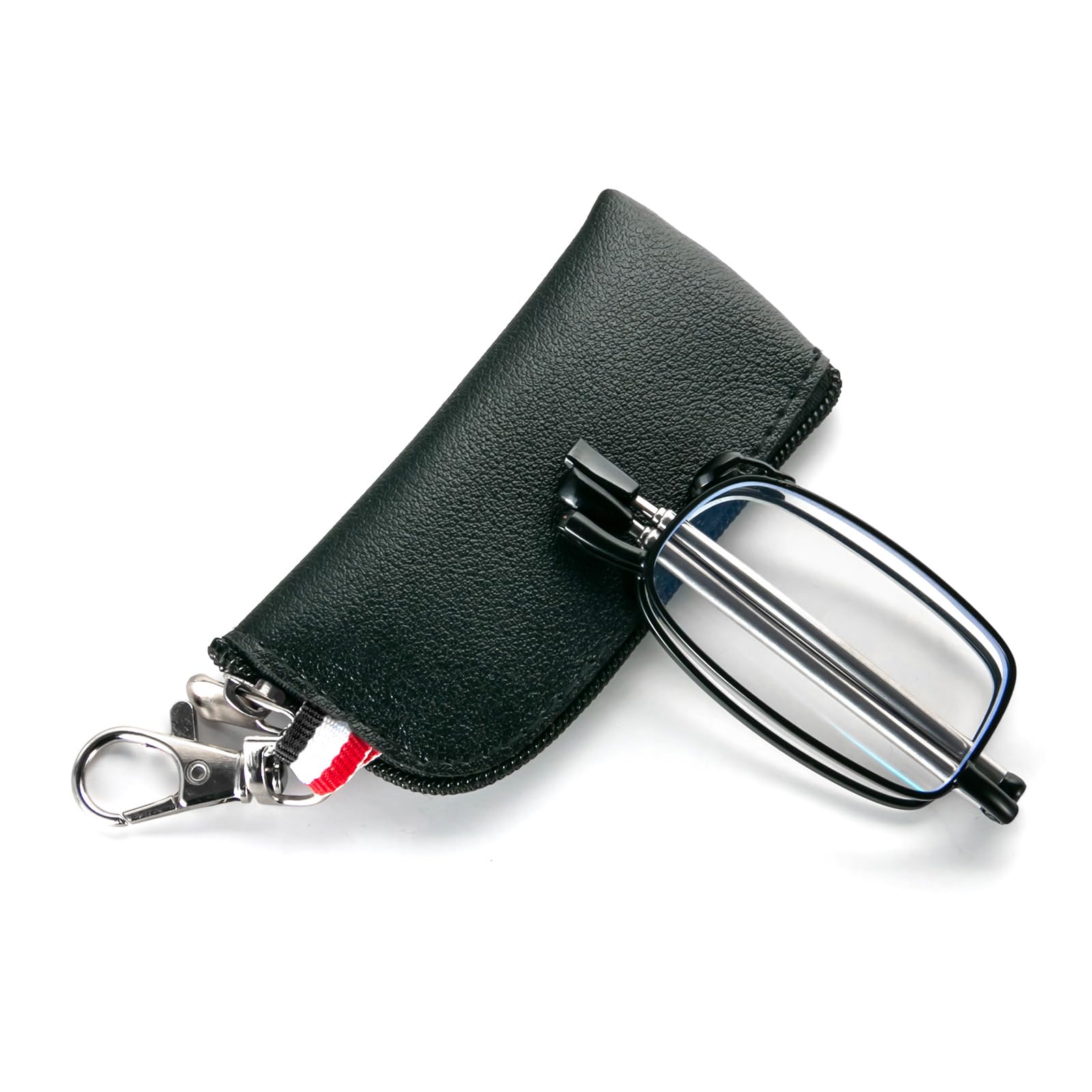 MMOWW Faltbare Lesebrille für Damen und Herren mit Teleskopstange mit Reißverschluss Schlüsselanhänger Mini Blaulichtfilter Brillen (Schwarz, +1,0)