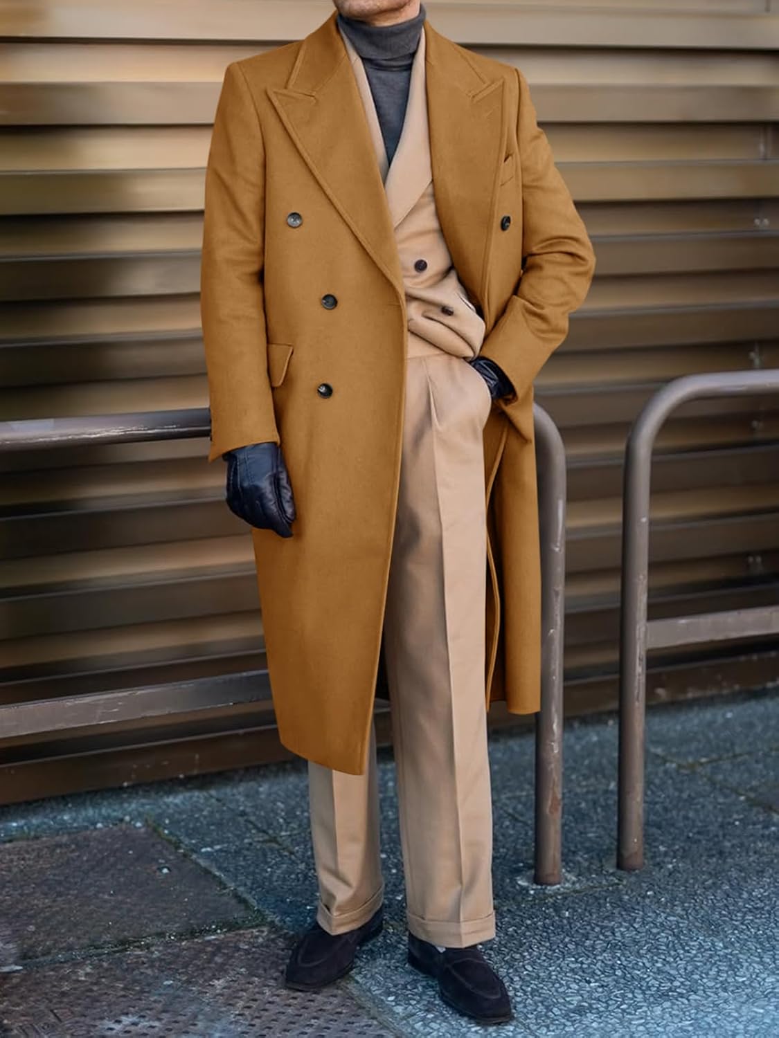 Runcati Mens Wool Blend Casual Trench Coat Notched Collar Lapel Long Jacket Peacoat Double Breasted Classic Winter Overcoat - Image 3