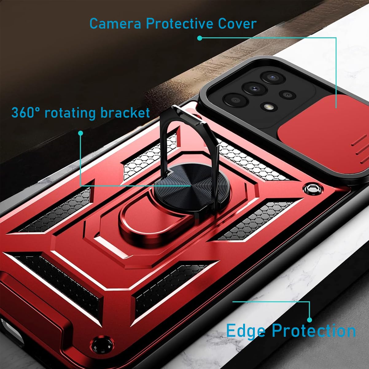 Honor X6B 2-in-1 Tempered Glass Case with Slide Camera Protection, Heavy Duty Military Grade Protective Cover, Phone Holder, Red - Image 2