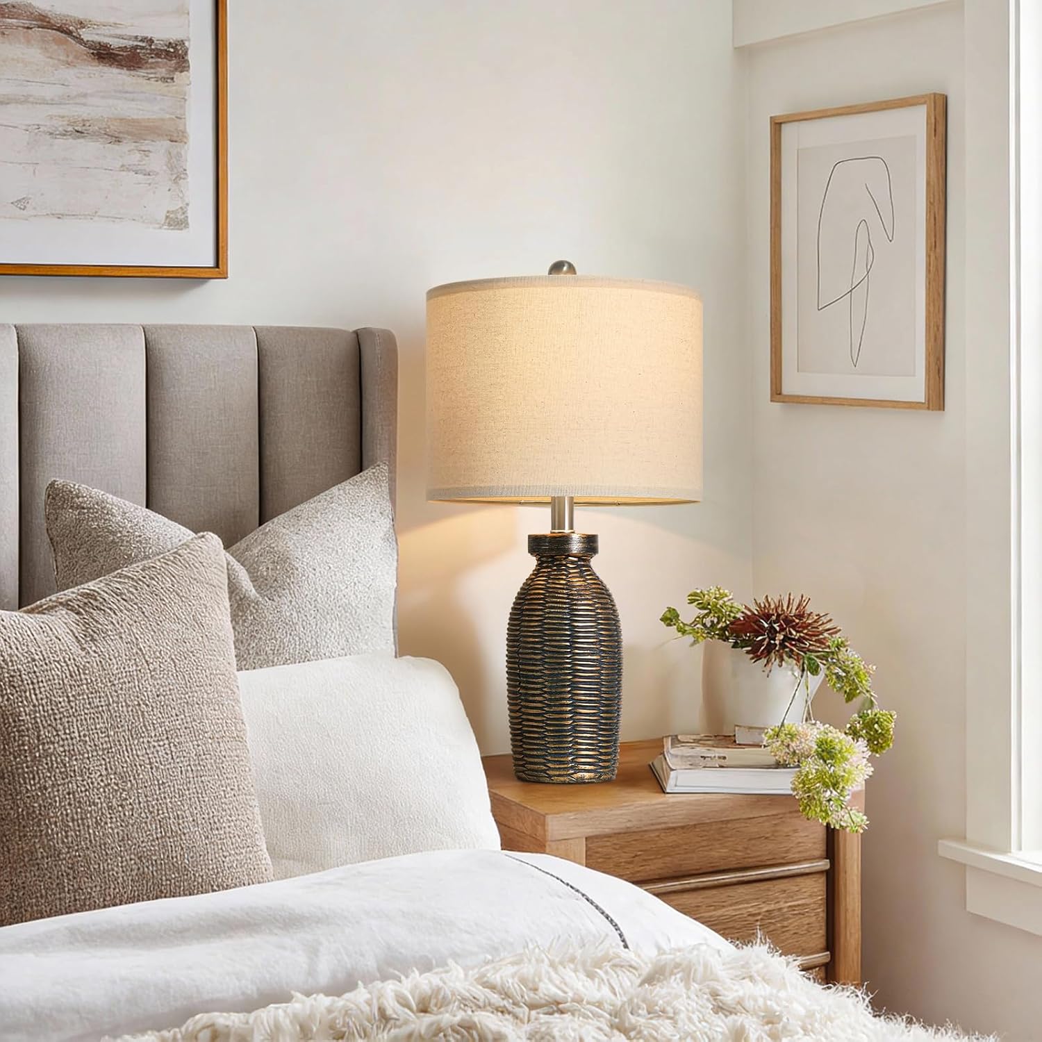 22.75" Table Lamps for Living Room Small Lamps for Bedroom Bedside Lamps Set of 2 Boho Lamps for Night Stands Nightstand Lamp Farmhouse Vintage Rustic Modern Side End Table Lamp Light Home Deco Gifts