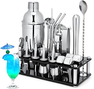 Mixology Bartender Kit Bar Set Cocktail Kit, 23PCS Cocktail Shaker Kit with Acrylic Stand for Drink Mixing, Silver Bartend...