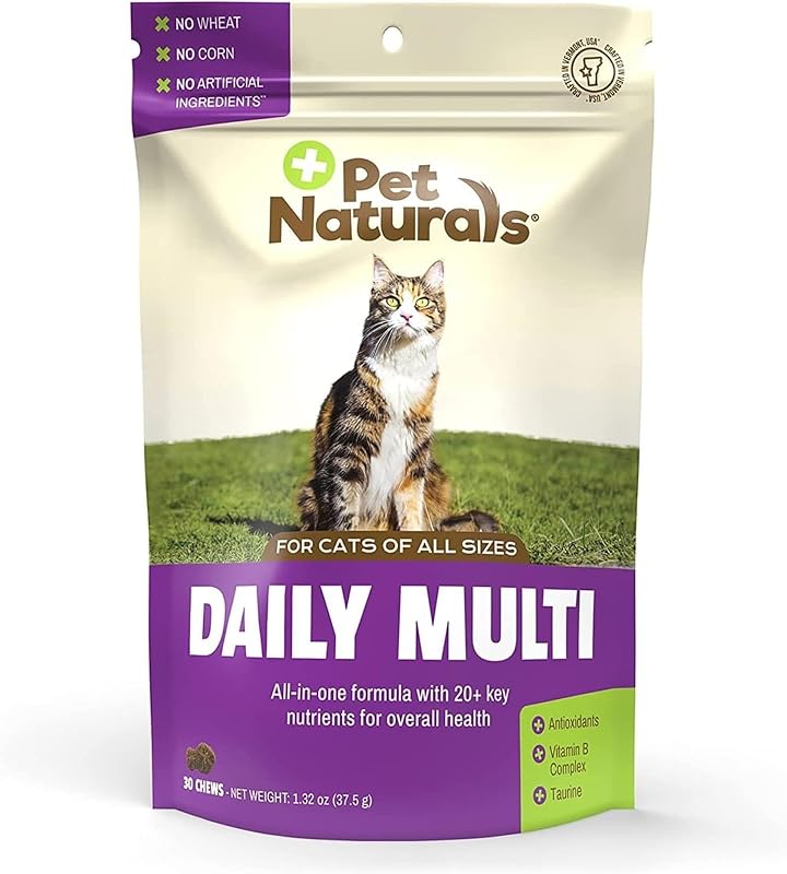 Multivitamínico para Gatos com Biotina, Taurina e Arginina Pet Naturals, Sabor Peixe, 30 Mastigáveis, Pacote com 12