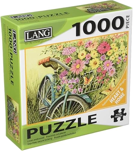 Lang - Rompecabezas de 1000 piezas -Boquet de bicicleta, obra de arte de Susan Winget - Acabado de lino - 29Ó x 20" Completado