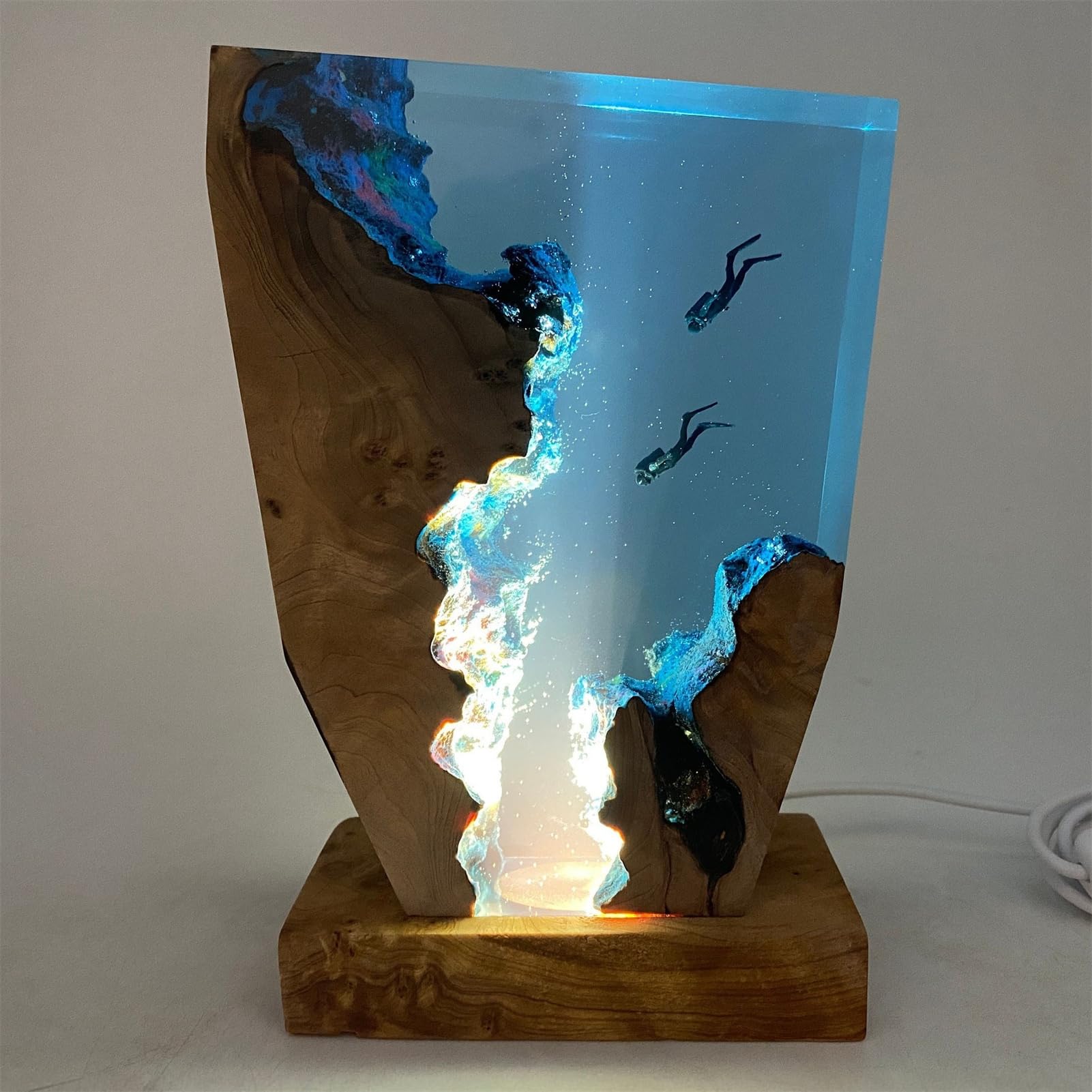 Lumières De Plongée Océanique À LED avec Support, Lampe De Chevet en Résine Époxy USB, Ornements Artistiques pour Chambre À Coucher De Bureau,6 * 4in