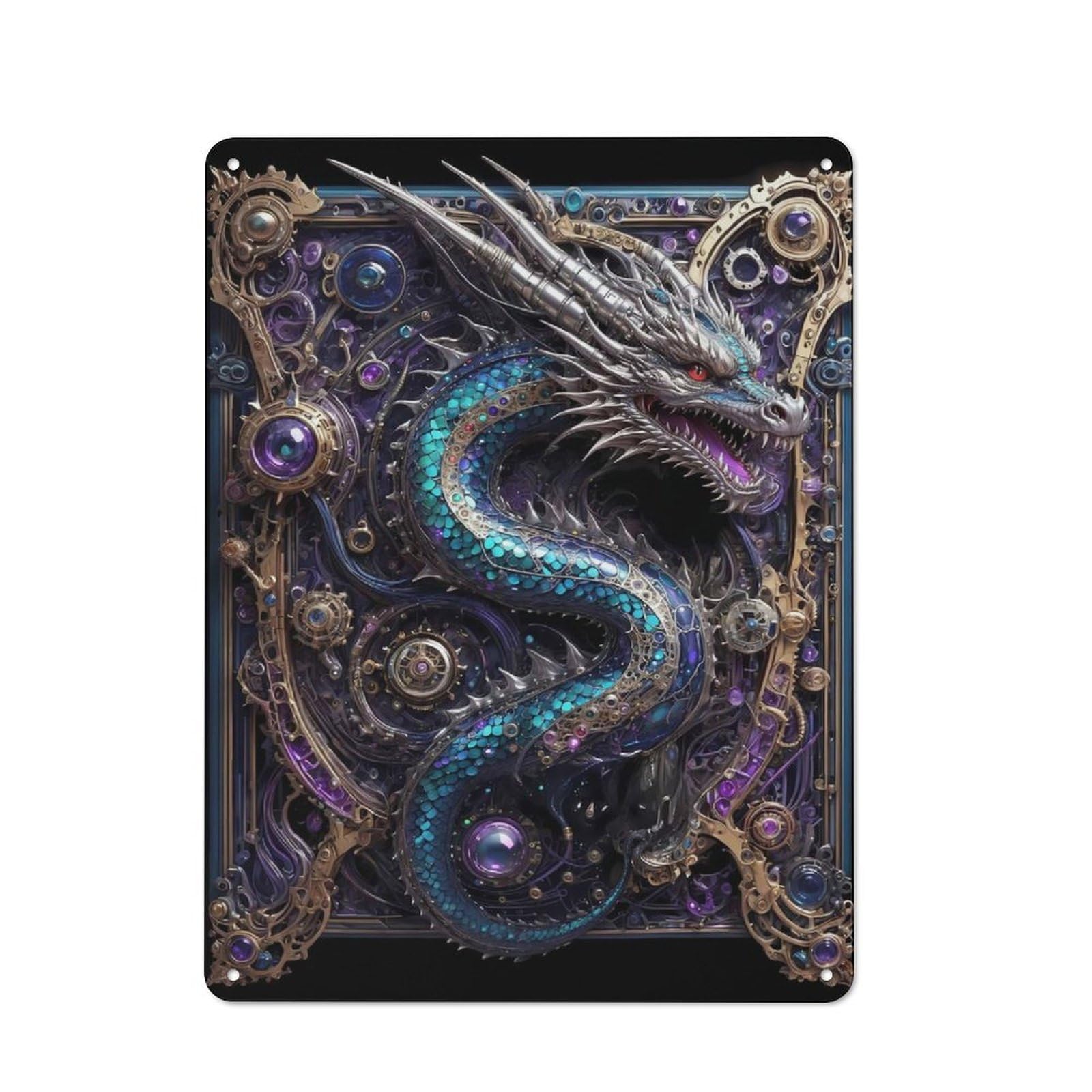 Junmoney Style-19 Vintage Tin Sign 40X30cm With Legendary Steampunk Dragon For Garage Or Workshop, For Vintage Wall Decor Fans, For Garage And Workshop Walls