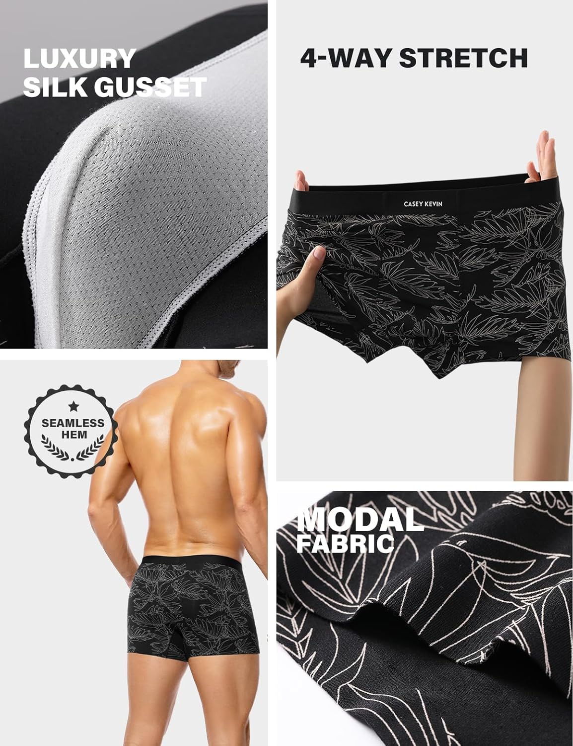 Casey Kevin Men's Boxer Briefs Modal Ultra Soft, Breathable, Stretch Moisture-Wicking underwear with Flyless Design (3 pack) - Image 3