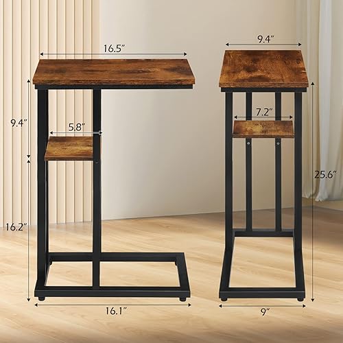 Miniatura 3 de Mesa auxiliar en forma de C para sofá, mesa auxiliar de sofá para espacios pequeños, mesas auxiliares delgadas para sofá cama, mesa de aperitivos