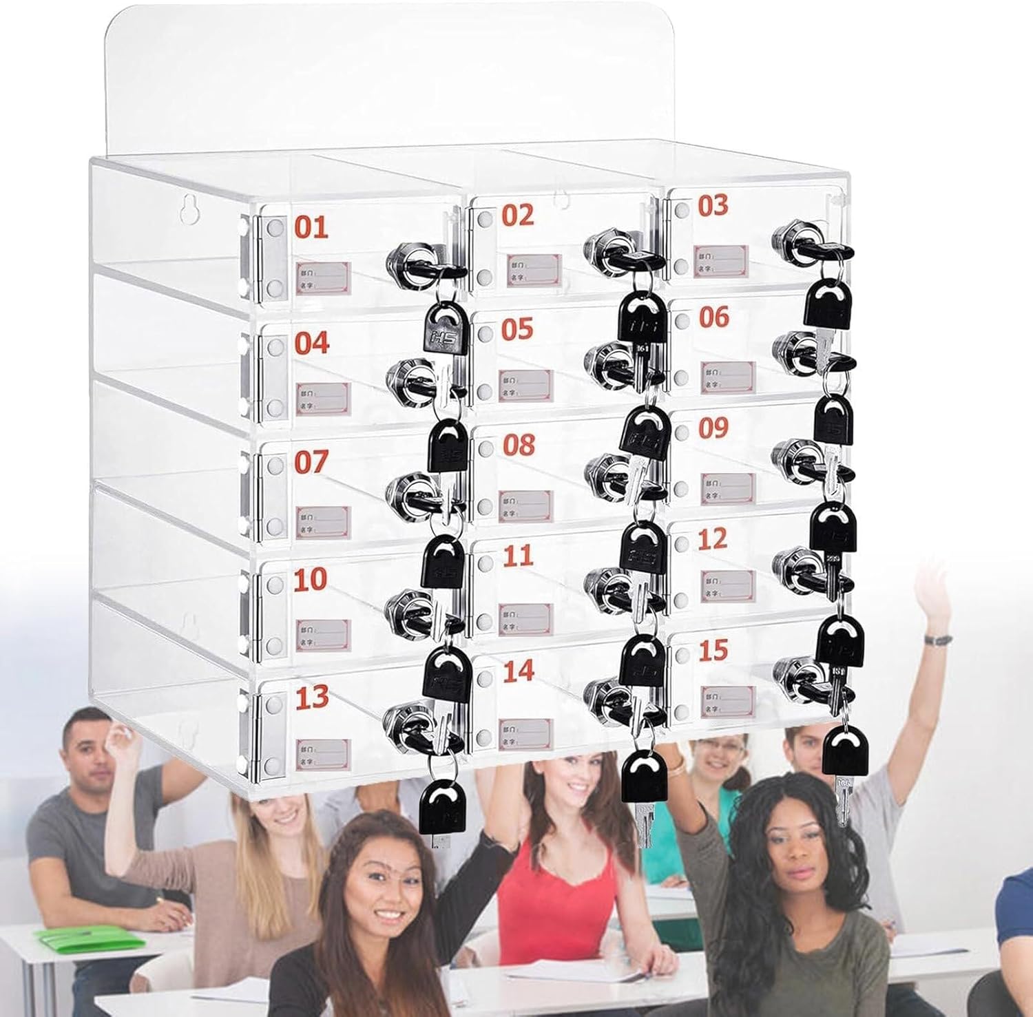 Mobile Phone Storage Box Transparent Acrylic Mobile Phone Security Locker with Key,Wall Mounted Cell Phone Locker Box for Classroom & Office - Clear 15-Slot Storage Cabinet for Schools, Fact