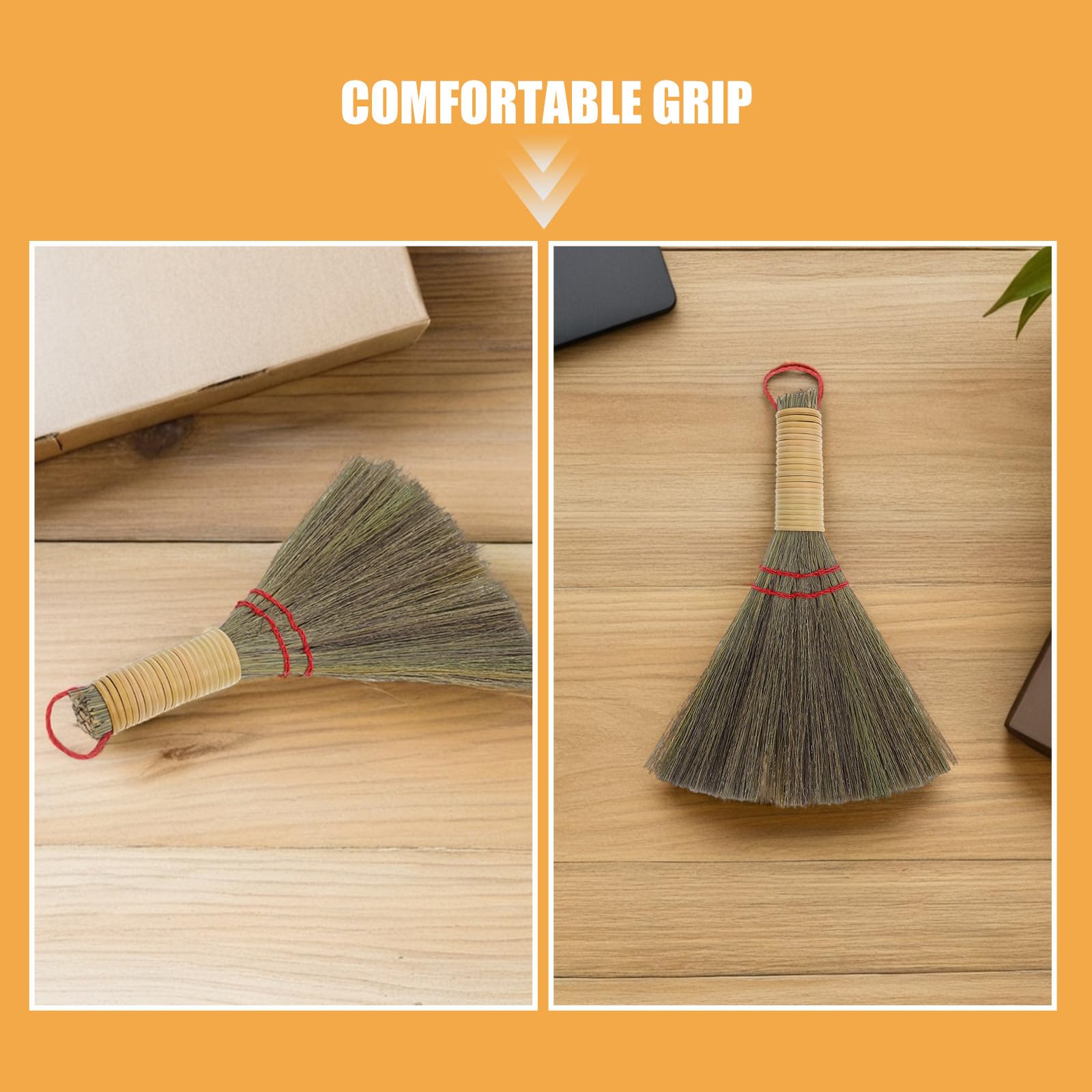 Healeved 12 Piezas Escoba de Mano Hecha de Pasto Natural para Limpieza Diaria en Mesa y Estanterías Diseño Ergonómico y Barrido de Polvo Fino