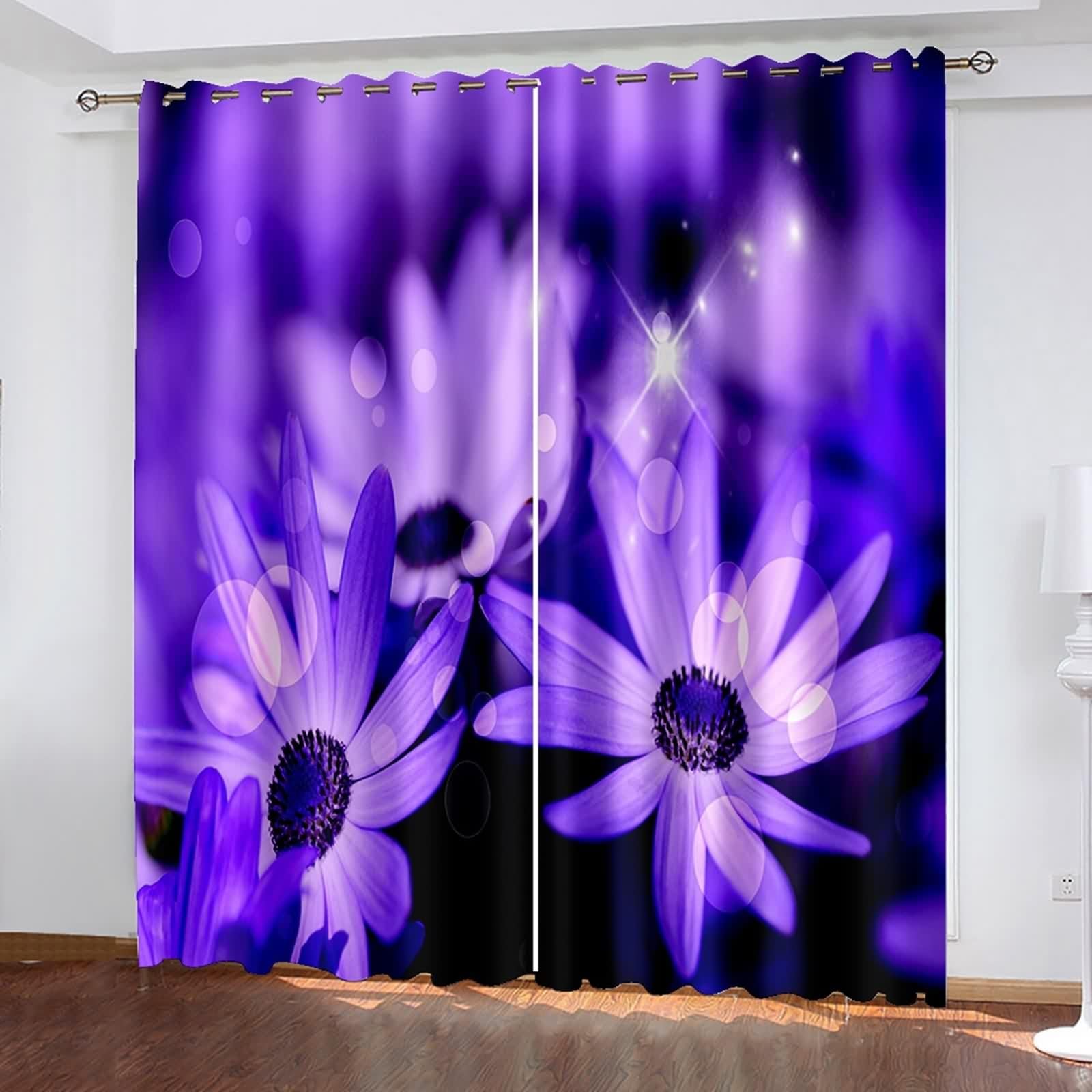 Tenda da cucina, tenda viola poliestere, fiori viola decorazione per finestra, 234 x 229 cm, confezione da 2
