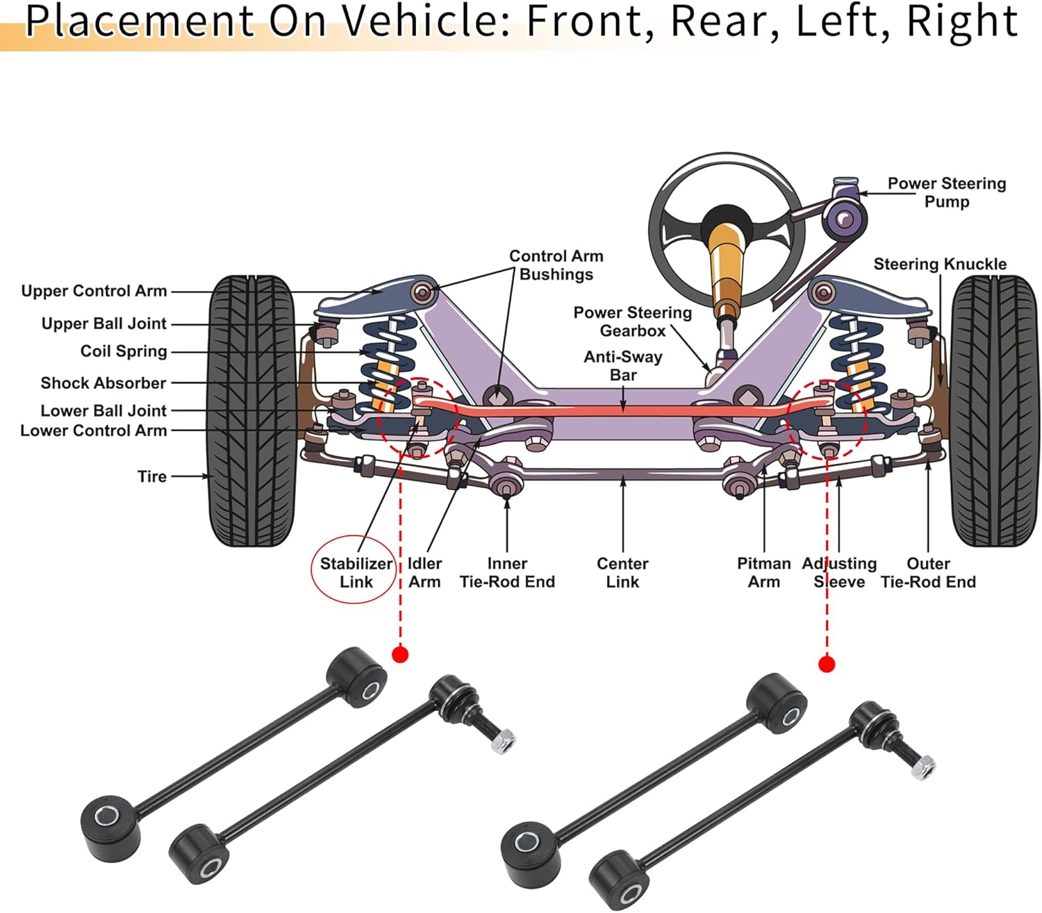 X AUTOHAUX 4pcs Front Rear Sway Bar Links Stabilizer Link Kit for Jeep Grand Cherokee 2005-2010 for Jeep Commander 2006-2010 Suspension Kit No.K80861/K80468