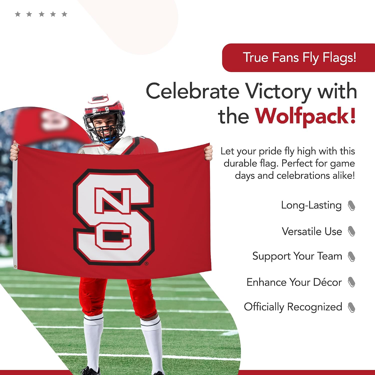 North Carolina State Wolfpack College Sports Printed Flag - NCAA Licensed - Nylon - School Banner (Red, White) (3' x 5')
