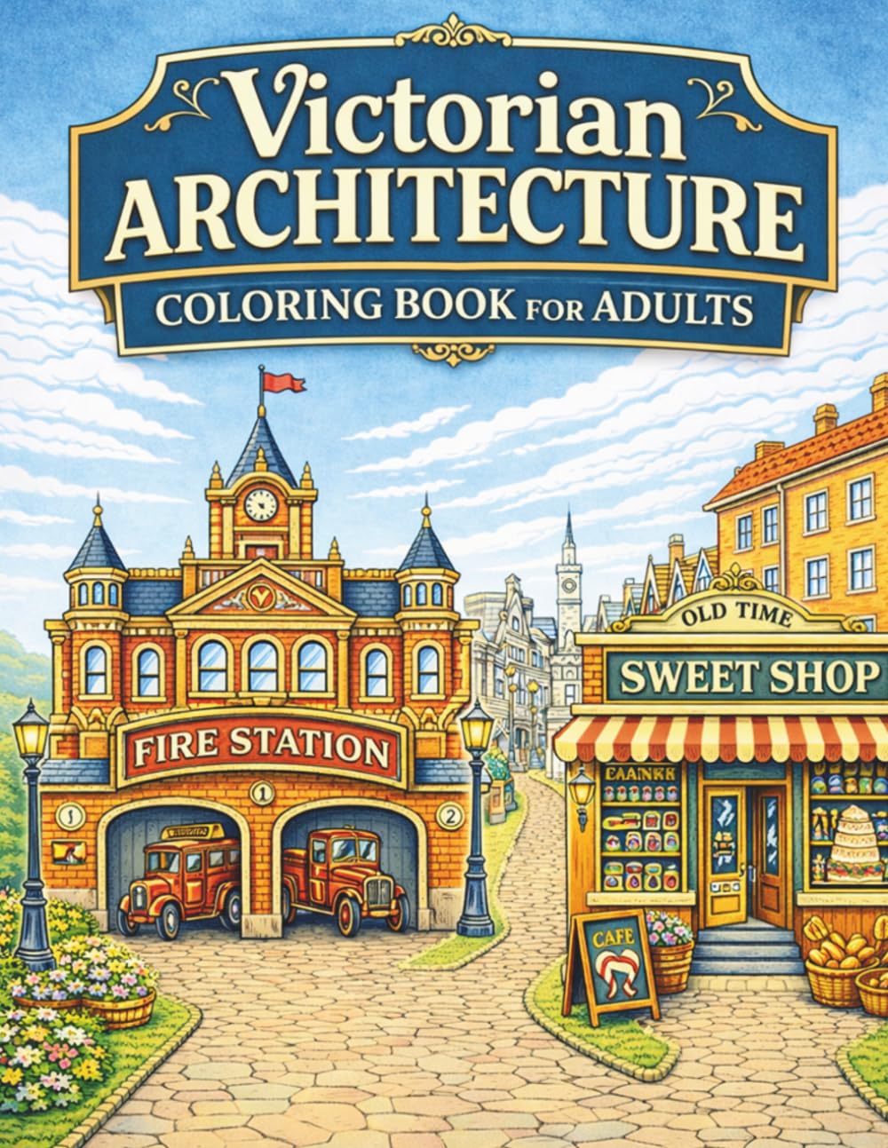 Victorian Architecture Coloring Book for Adults: 35 Beautiful Historic Buildings, Streets, and Charming Shops to Relax and Color