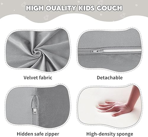 Miniatura 6 de Sofá modular de juego para niños, 13 piezas, sofá de espuma de alta densidad, muebles de sala de juegos convertibles con funda de terciopelo suave