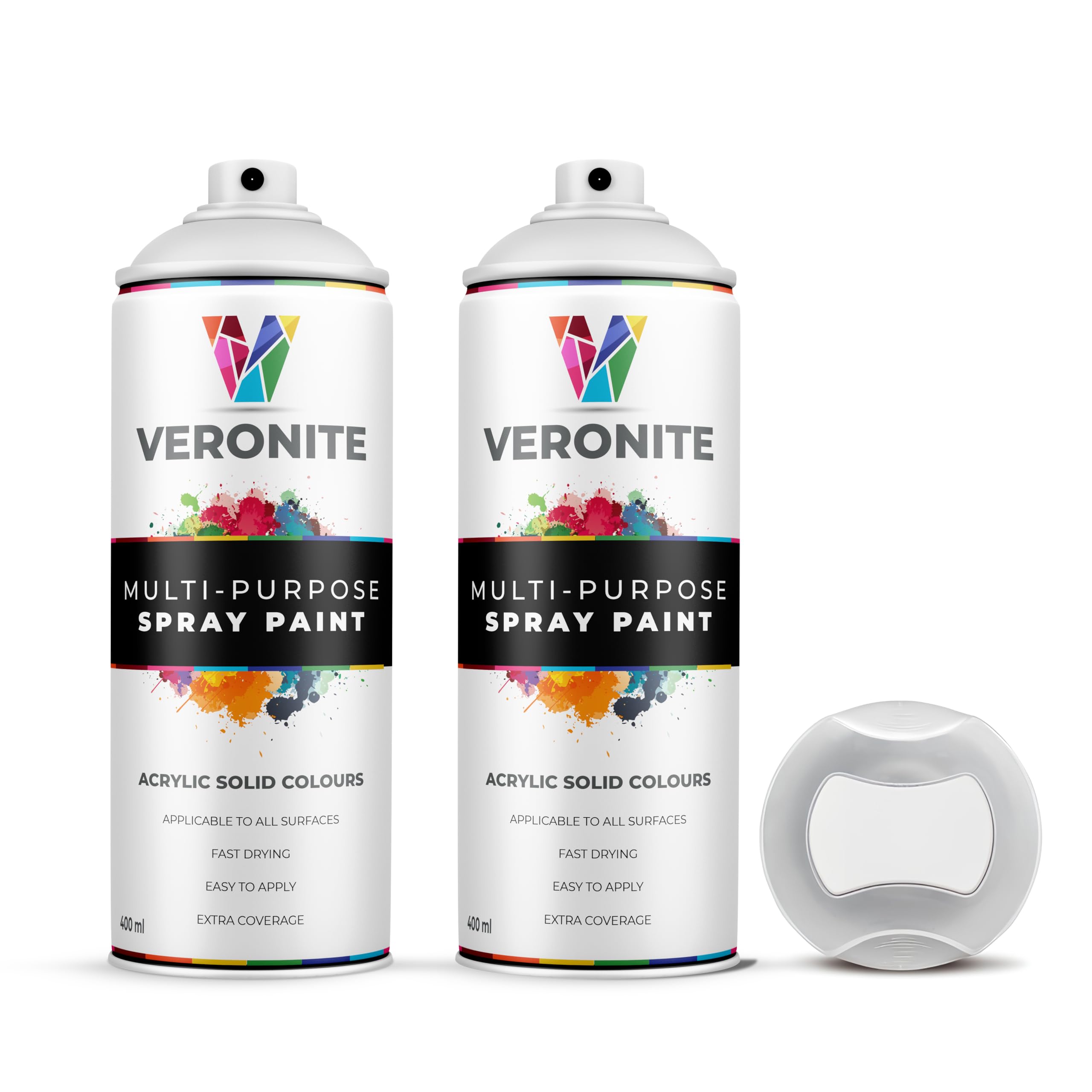 Veronite2 x Spray Paint 400ml - Matt White for Metal, Plastic, Wood, Fabric, Glass & Furniture - Ultra Adhesion/Coverage - RAL 9010