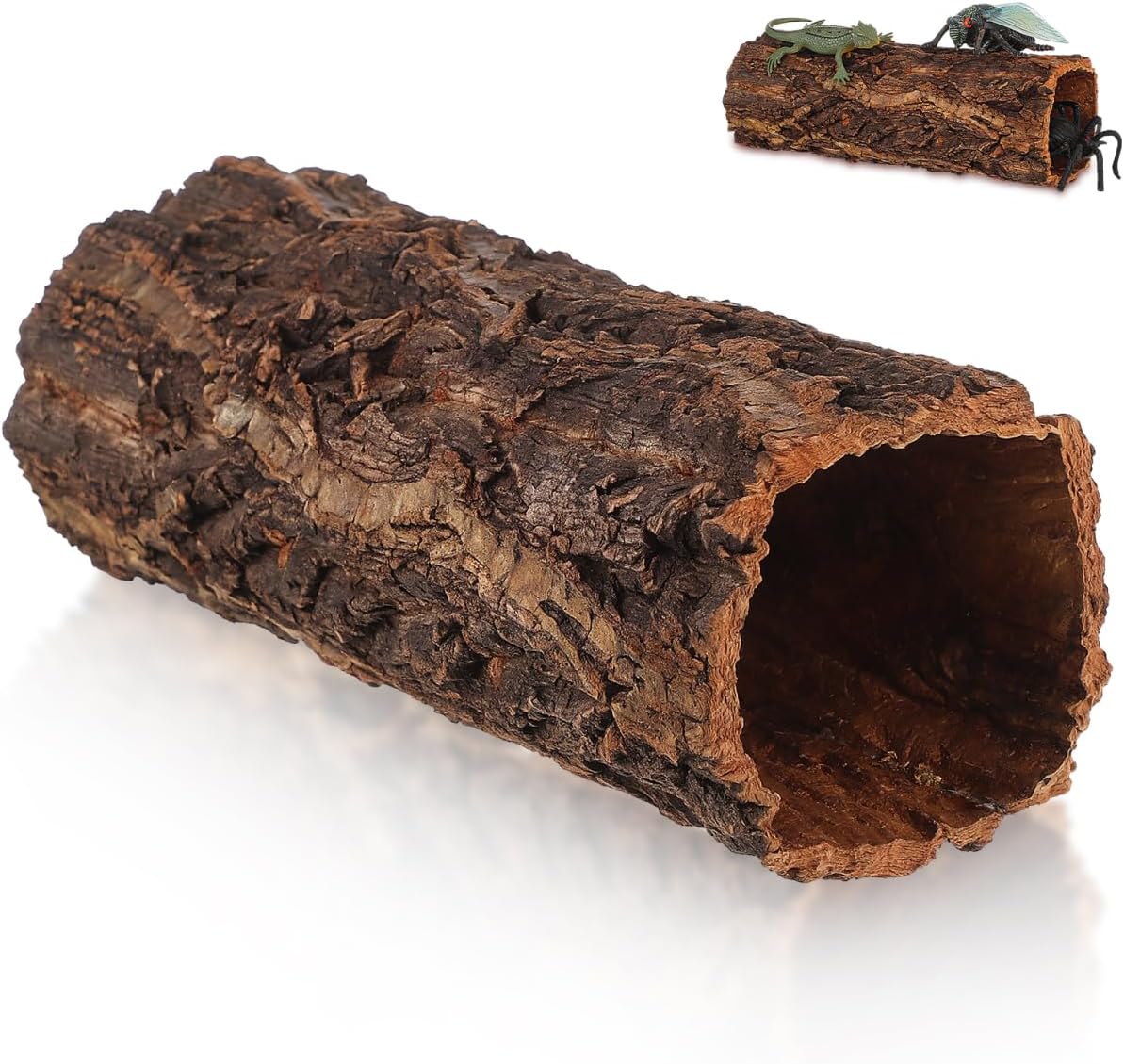 SEWACC Reptile Hideout Cave Wooden Turtle Hide Gecko Hut Climbing Habitat Shelter Natural Terrarium Decor for Amphibians and Lizards