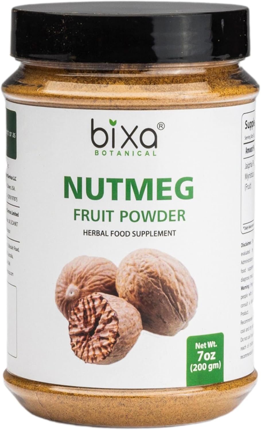 Bixa BOTANICAL Nutmeg Fruit Powder (Jaiphal/Myristica fragrans) | 200 Grams / 7 OZ ǀ Ayurvedic Herbal Supplement | Gluten Free, Non-GMO, Steam Sterlized, Vegan, 100% Pure.