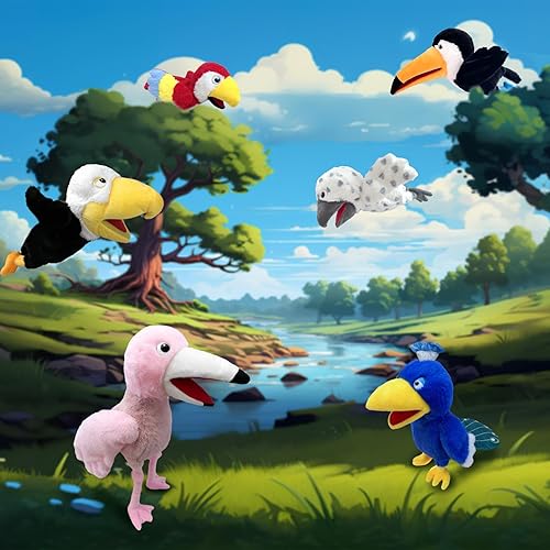 Miniatura 3 de Marioneta de mano de pájaro, marioneta de animal de 13.8 pulgadas, títeres de tucán de peluche para niños con boca móvil, juguetes de peluche