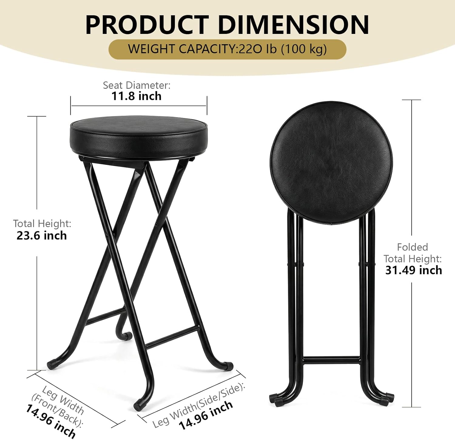 Gluck Plants Folding Bar Stool,Tall 24 Inch Portable Foldable Stool,Collapsible Stool Chair Heavy Duty High Folding Stools for Camping Fishing Garden