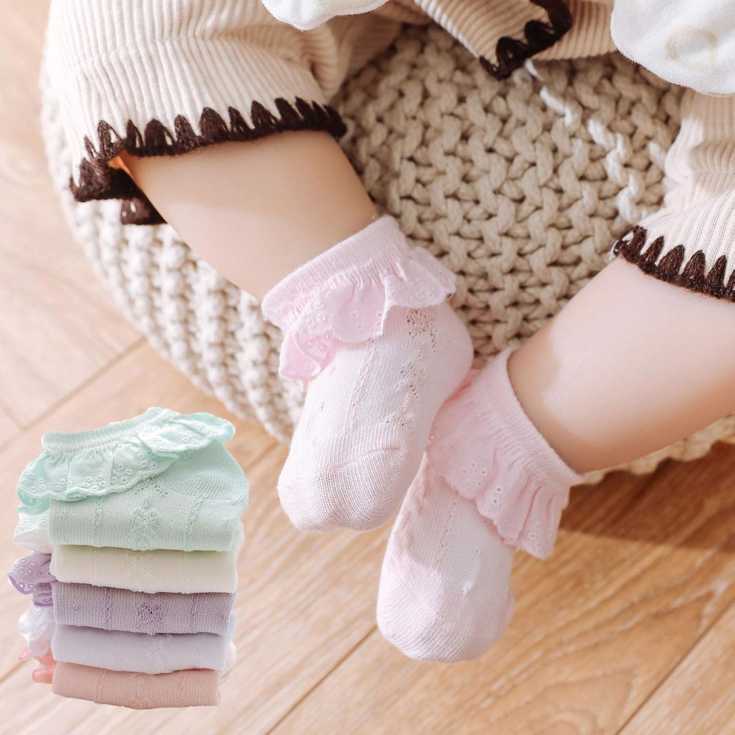 Mini angel Baby Lace Socks Baby Girl Double/Eyelet Lace Ruffle Frilly Socks for Newborn Infant and toddlers Gift Set - Image 2