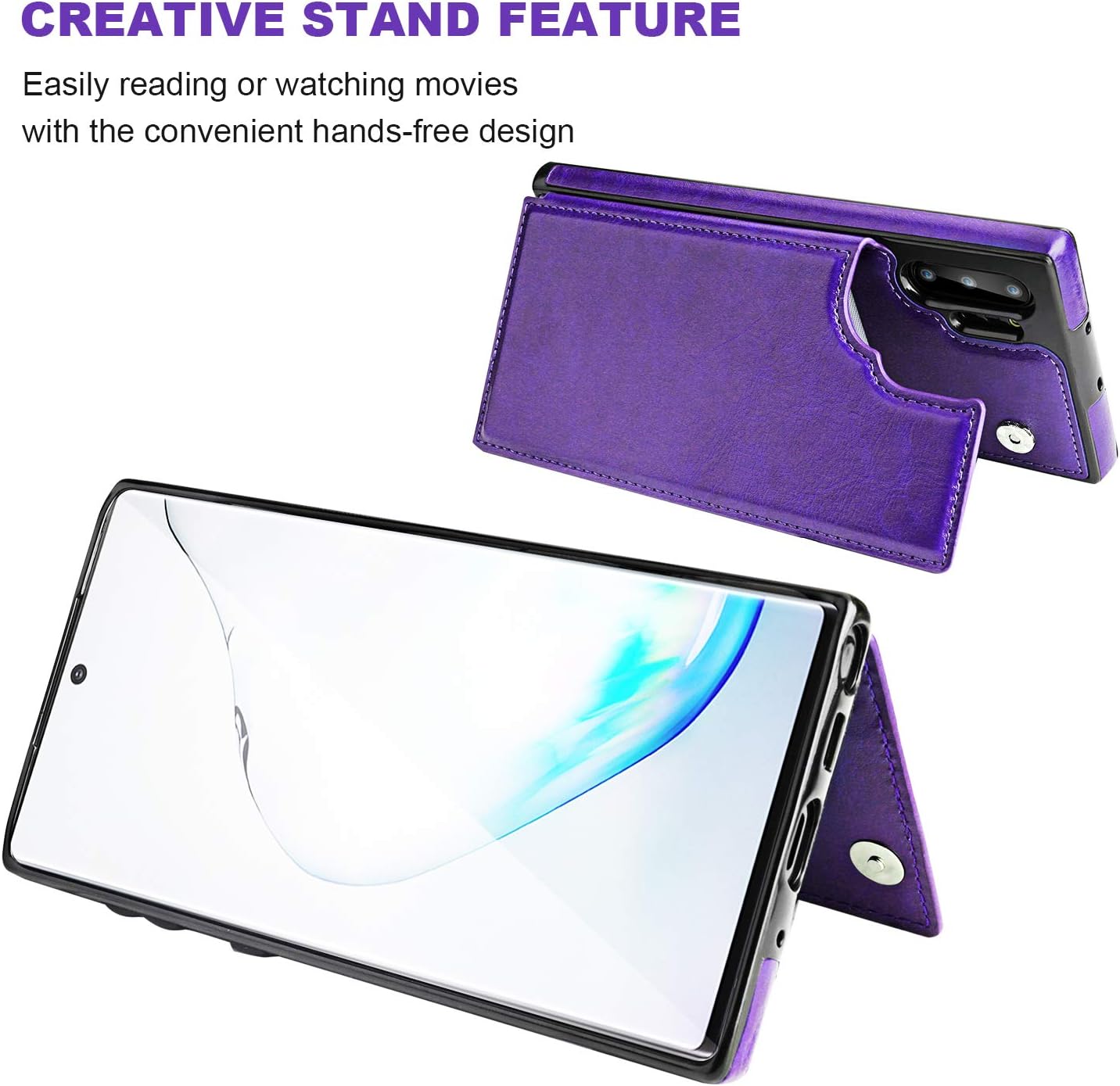 Vaburs Galaxy Note 10 Plus Case Wallet with Card Holder, Premium PU Leather Double Magnetic Buttons Flip Shockproof Protective Case Cover for Samsung Galaxy Note 10+ (Purple)