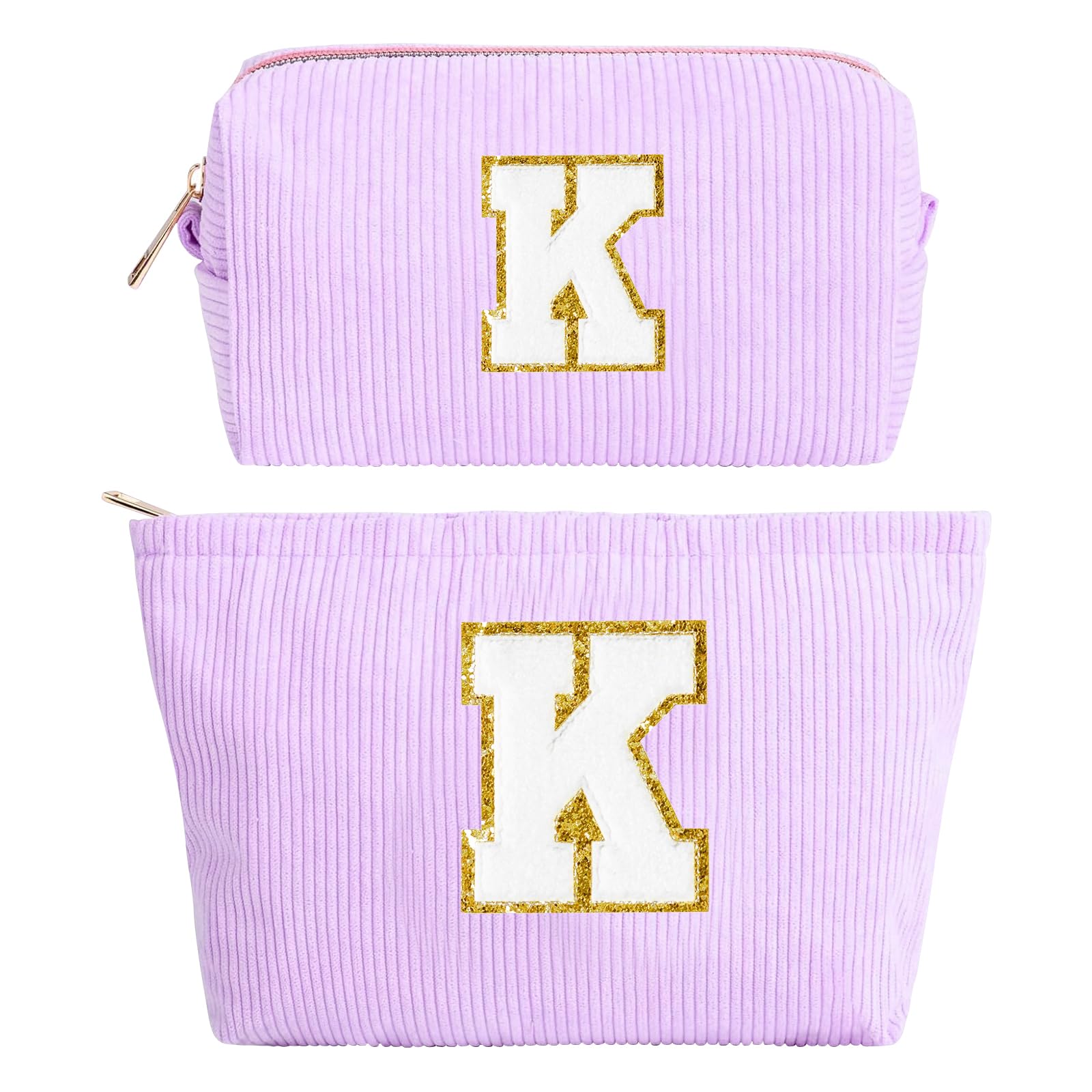 Kosmetiktasche für Damen, Initialen Make-up-Tasche, Muttertagsgeschenk, Cord-Reise Kulturbeutel Schminktasche, Personalisierte Weihnachten Geschenk für Teenager Mädchen Freundin, Lila Kosmetiktasche