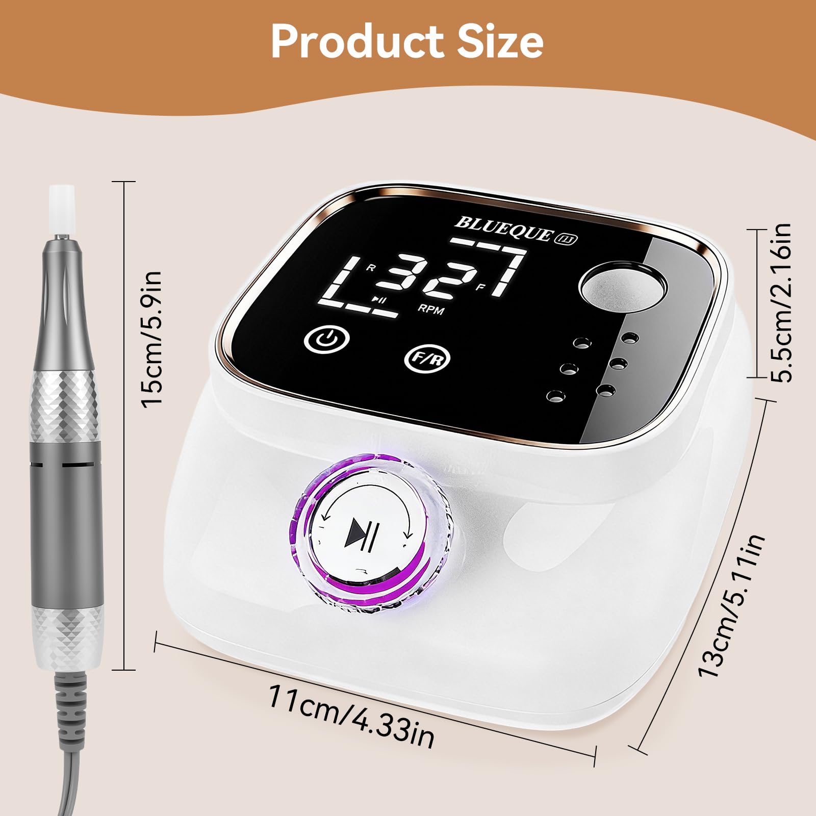 Torno para Uñas Profesional 45000RPM Lima Eléctrica con Pantalla LCD, Velocidad Ajustable Set Manicura y Pedicura con 12 Brocas y 50 Bandas para Uñas Acrílicas Gel Uso Doméstico Salones