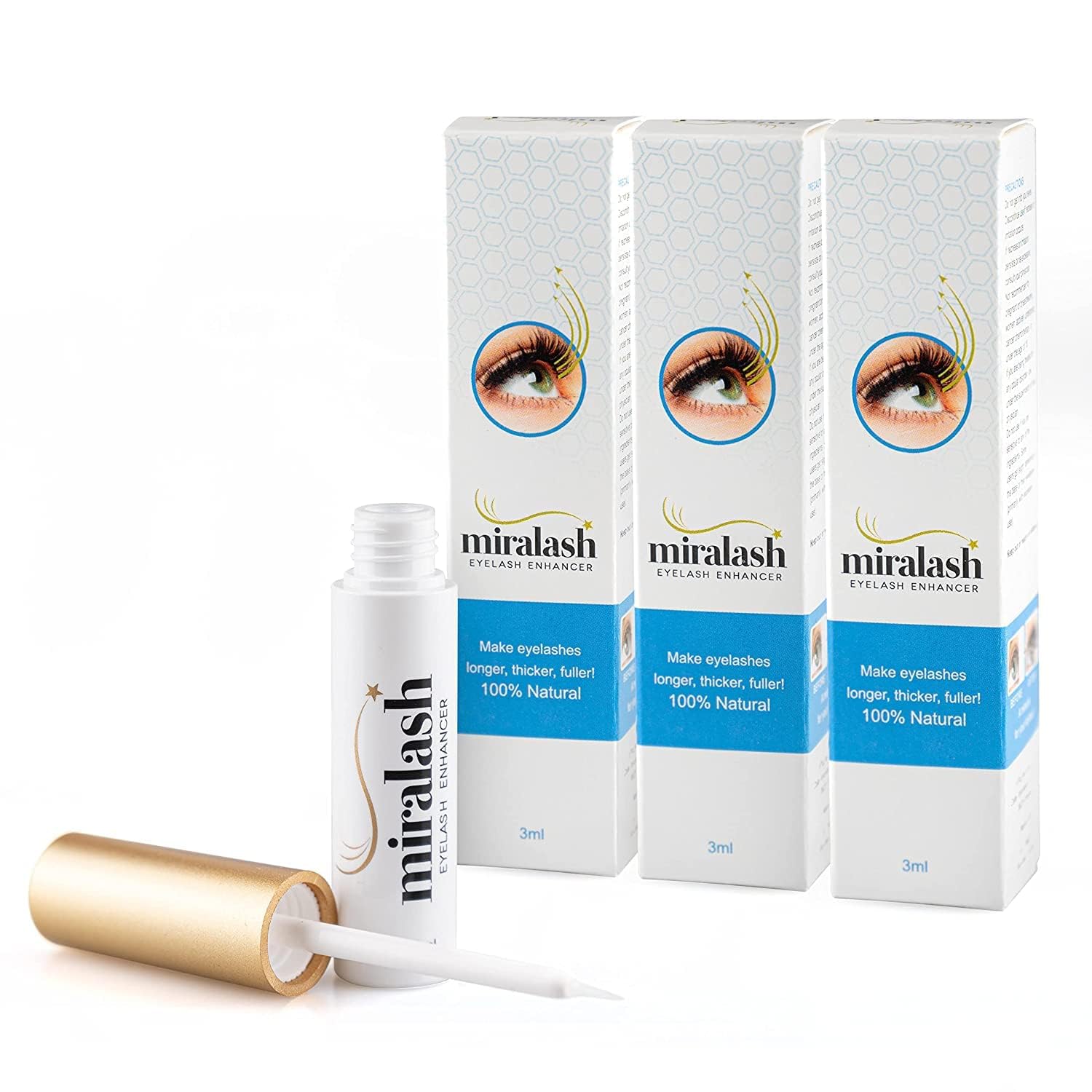 Miralash Wimpernserum 3er Pack - Eyelash Serum for long lashes, Wimpern Serum Schnell Wachstum, mit Ginseng für Wimpern, Prostaglandin Wimpernserum