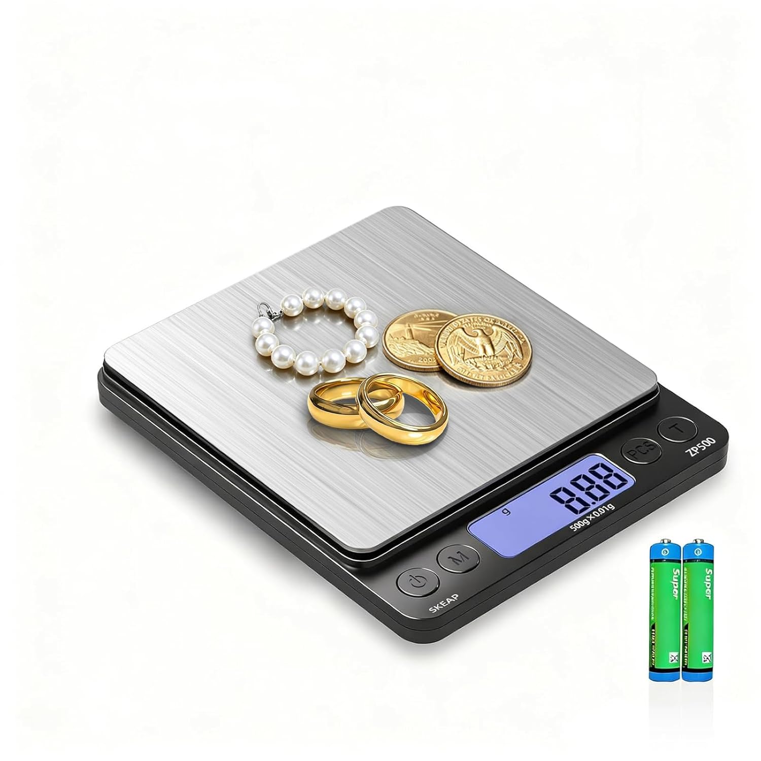 SKEAP Digital Jewelry Scale – 500g x 0.01g Precision Gold Scale for Jewelers & Collectors, Digital Coin Scale with Backlit LCD, Tare Function– Ideal for Gemstones, Bullion & Coins.