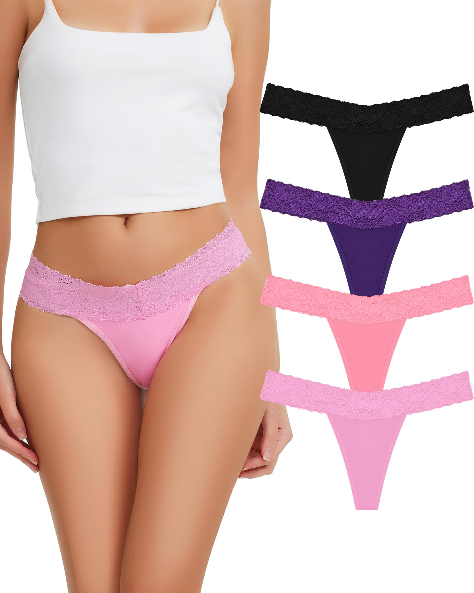 Sunm Boutique Lace Cotton Thongs for Women Sexy Seamless Womens Underwear Soft Breathable Thongs Panties 4 6 10