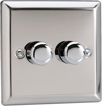 Varilight DIM-2C-2-C V-Pro 2-Gang 2-Way Push-On/Off Rotary LED Dimmer 2 x 0-120W 1-10 LEDs,Mirror Chrome finish
