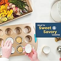 Vista 6 de Perlli Baking Kit: Nonstick Gold Steel Oven Set - 10 Pieces, Cookie Sheets, Cake Pans, 9x13Pan with Lid, Loaf & Deep Pans, Pizza Crisper, Muffin Pan