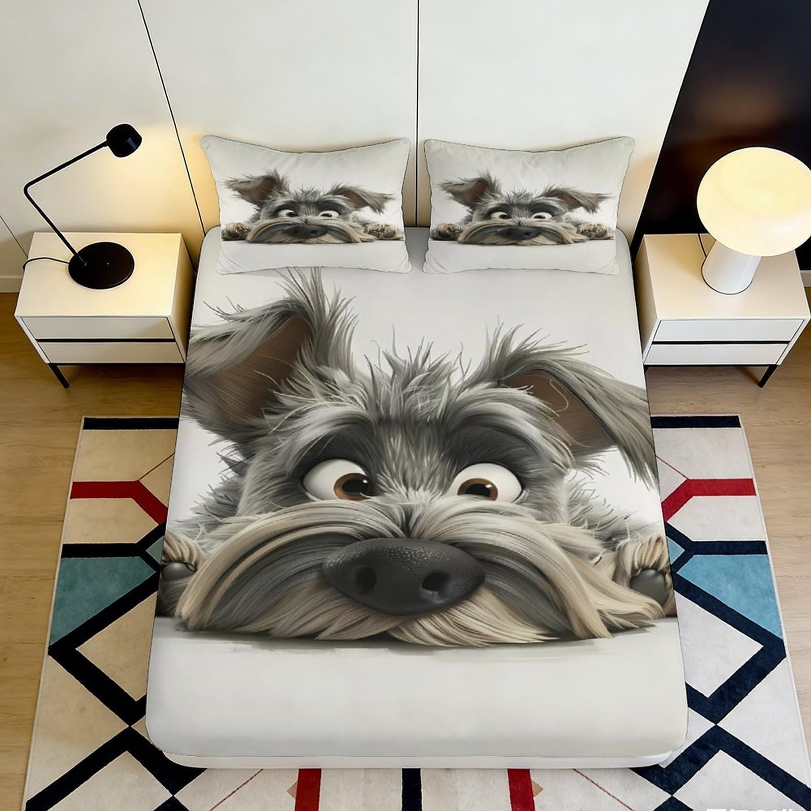 Tjiqhvmrn Style-5 3D Printed Cartoon Dog Fitted Sheet Microfiber Deep Pocket Non-Slip Bedroom Bedding Cute Pet Mattress Fitted Cover Full Wrap Washable 90X200x25cm
