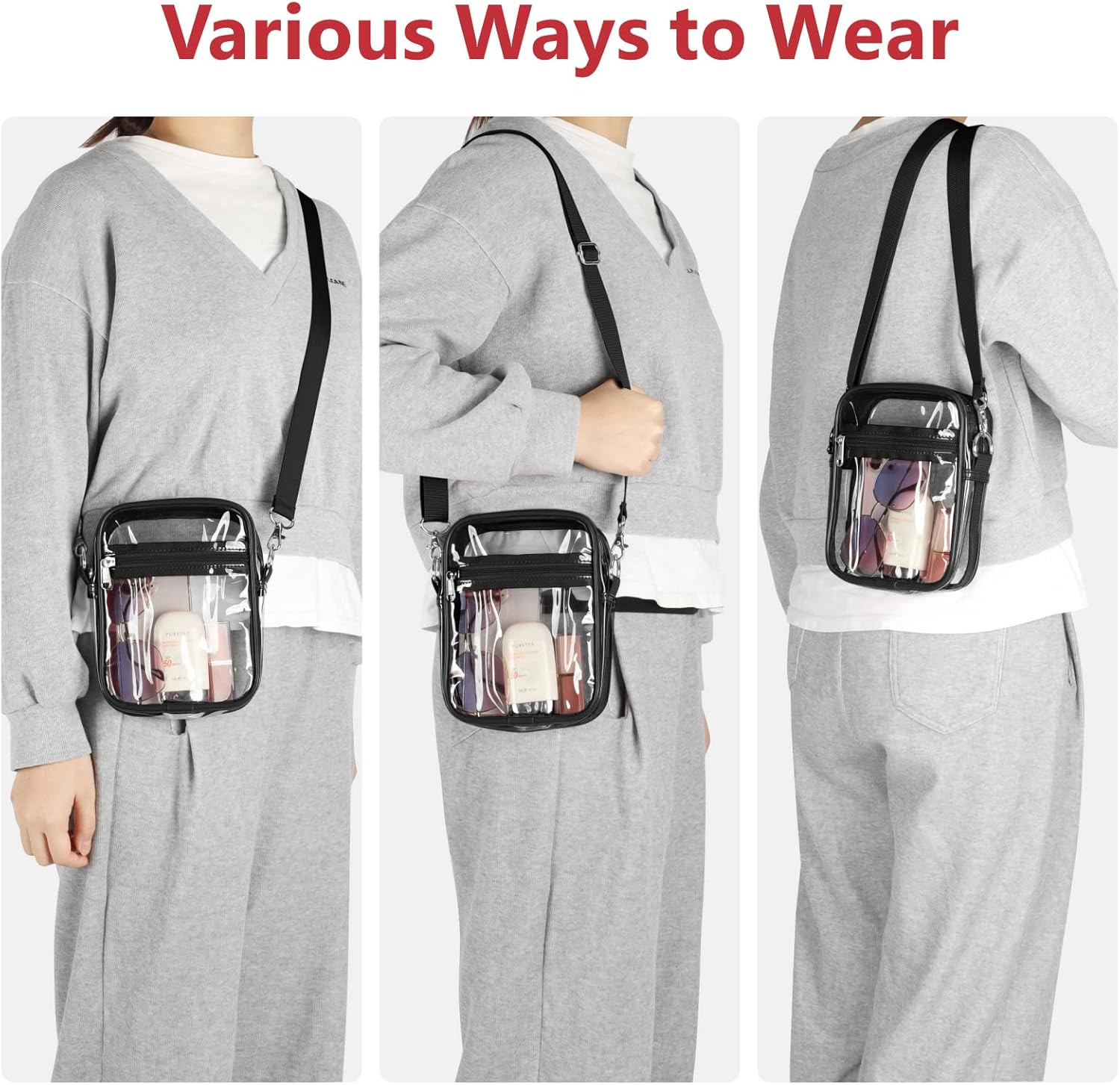 PACKISM Clear Sling Bag for Stadium Events and Clear Purses for Women, Black