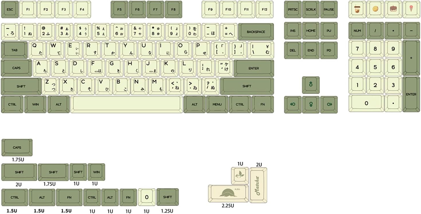 XDA V2 Matcha Green Tea Dye Sub Keycap Set Thick PBT for