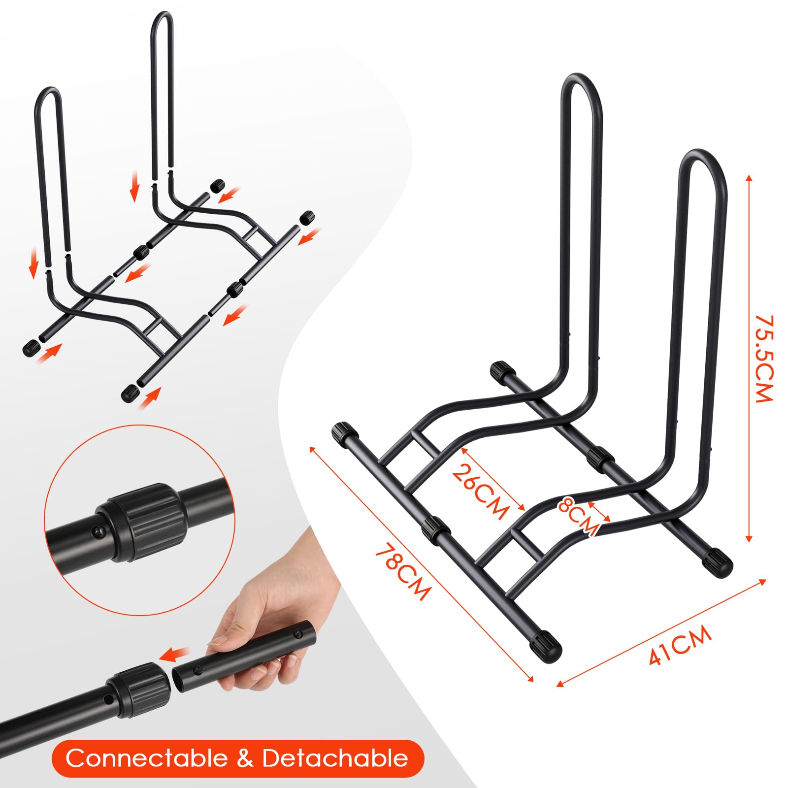 Clevich Support de vélo pour 2 vélos, support de vélo autoportant, support de sol épissable pour vélos, largeur de pneu 60-74 mm,adapté aux véhicules tout-terrain, vélos VTT