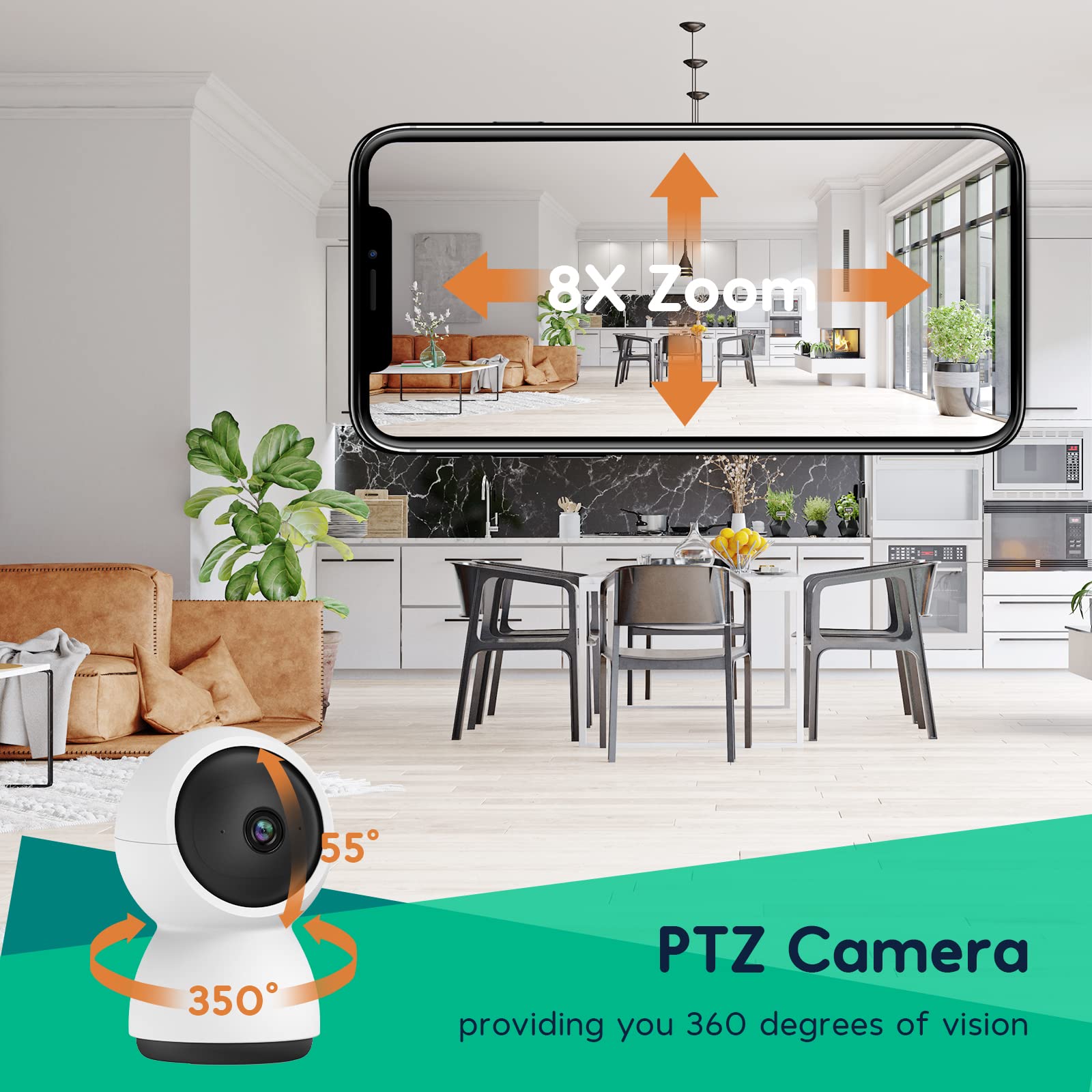 Winees Indoor Security Camera 2K, WiFi Pet Camera for Home Security with Sound/Human/Pet Detection, Clear Night Vision, Motion Tracking, Pan/Tilt/Zoom for Baby Monitor/Elderly/Dog, Alexa&PC Compatible