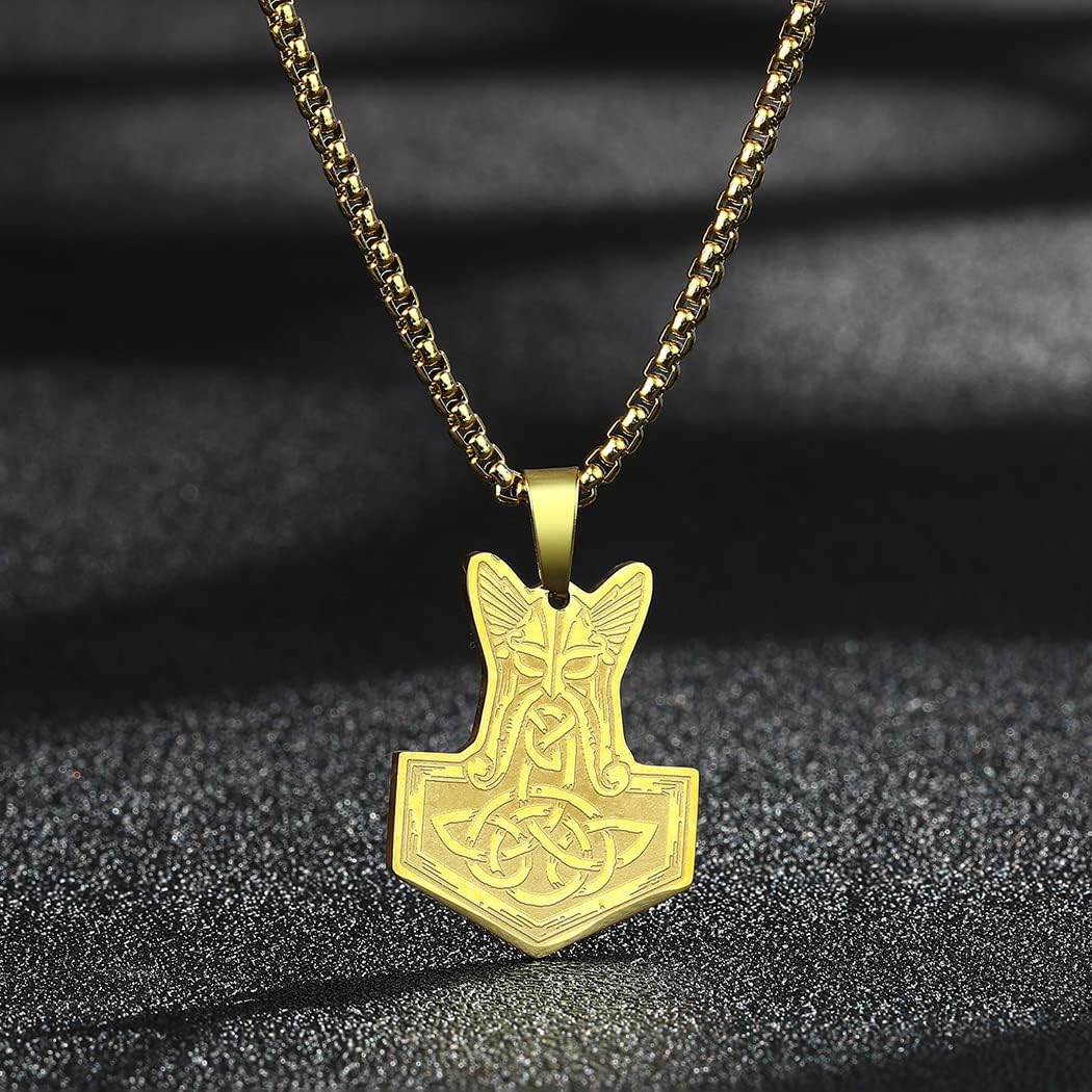 Men Amulet Necklace -Cetic Knot Thor's Hammer Pendant with Chain 316L Stainless Steel Viking Mjolnir Jewelry for Men Women Protective Talisman Necklaces Gifts (192G) - Image 3