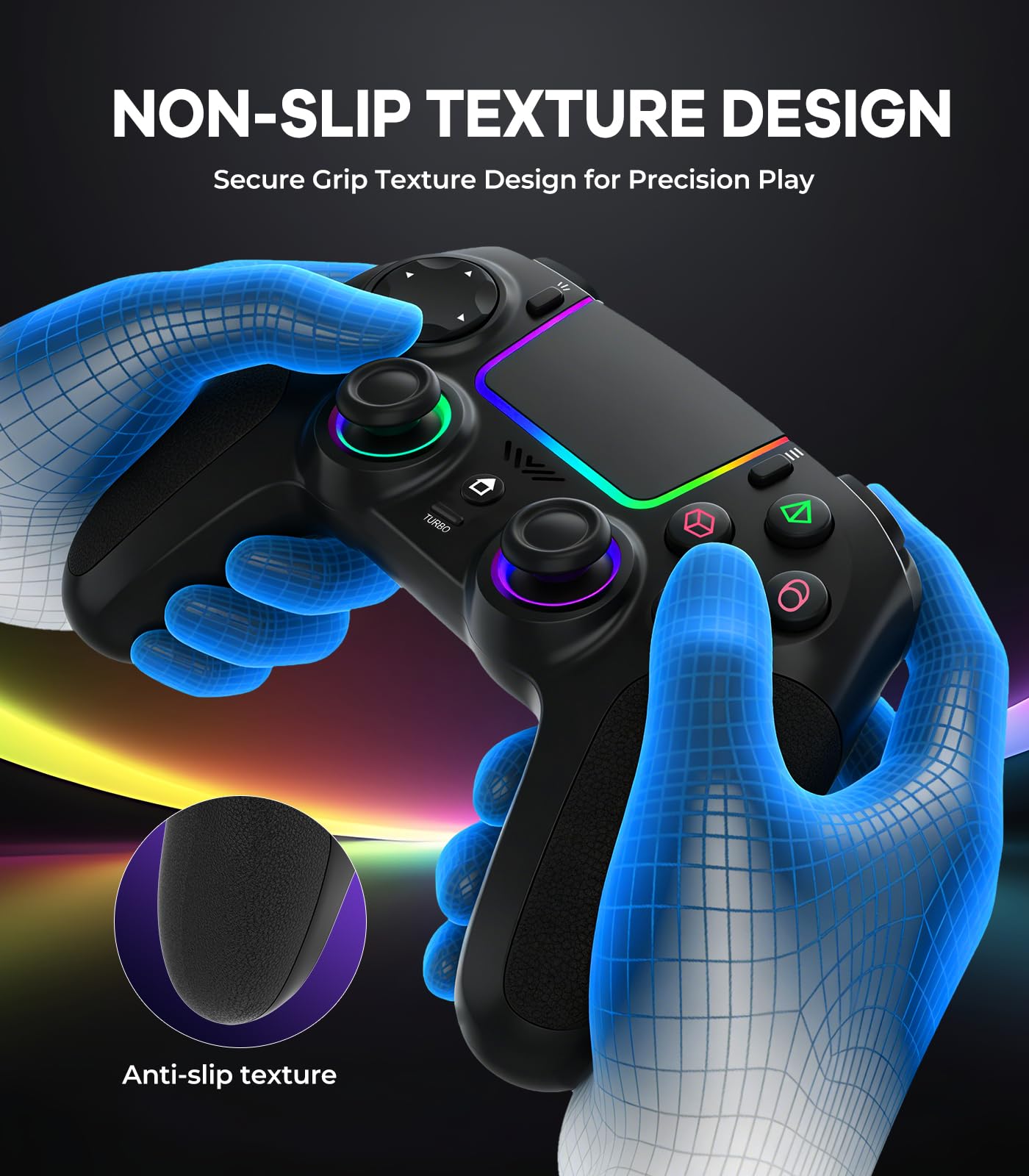 SZPACMATE Manette sans fil pour PS4/PS3/Switch/PC/iOS/Android/Steam Deck, avec 8 éclairage RGB/Joystick Effect Hall/Batterie 1000 mAh/Turbo/Double Vibration/Programmable/Poignées Antidérapantes