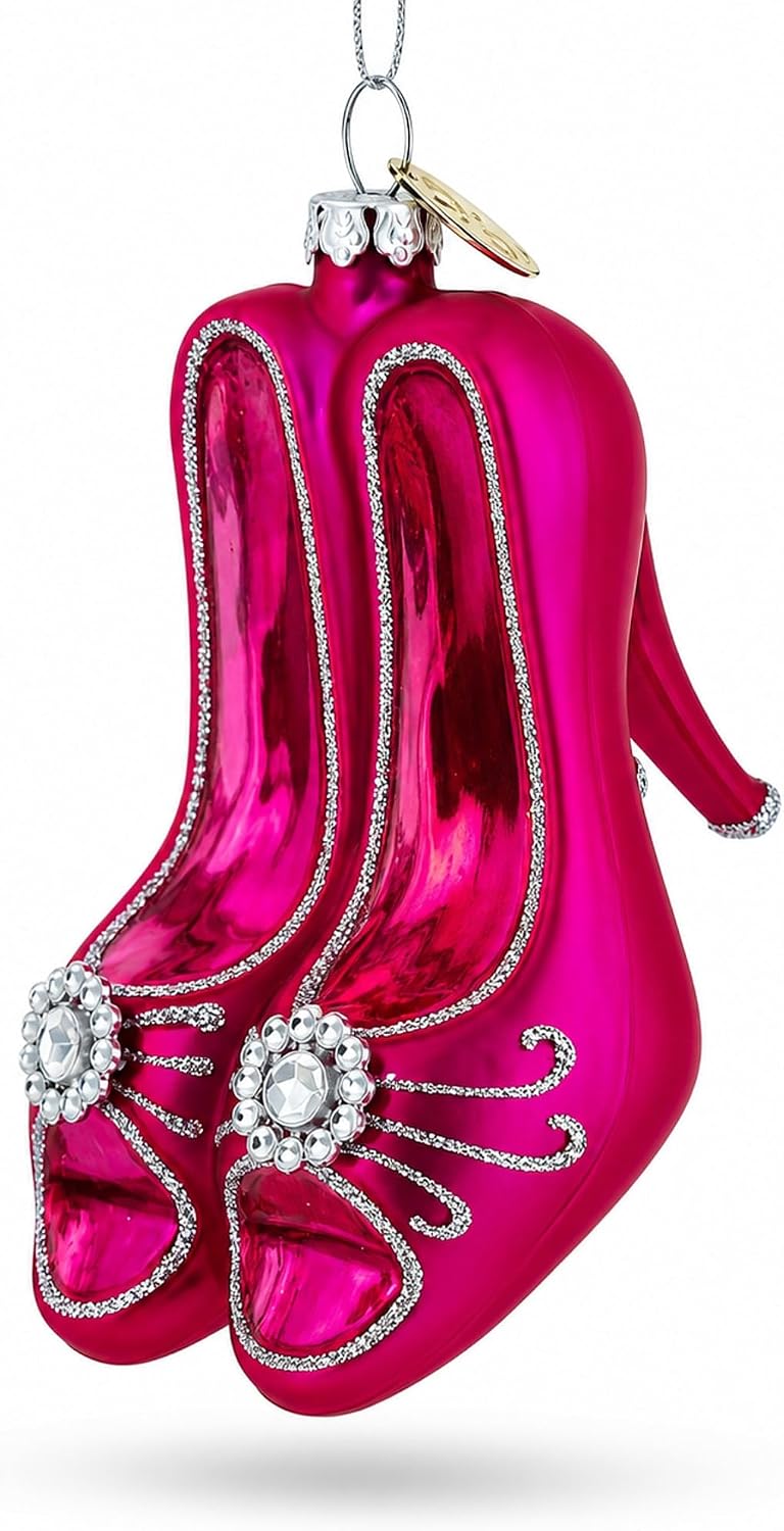 Chic Pink High Heels Glass Christmas Ornament