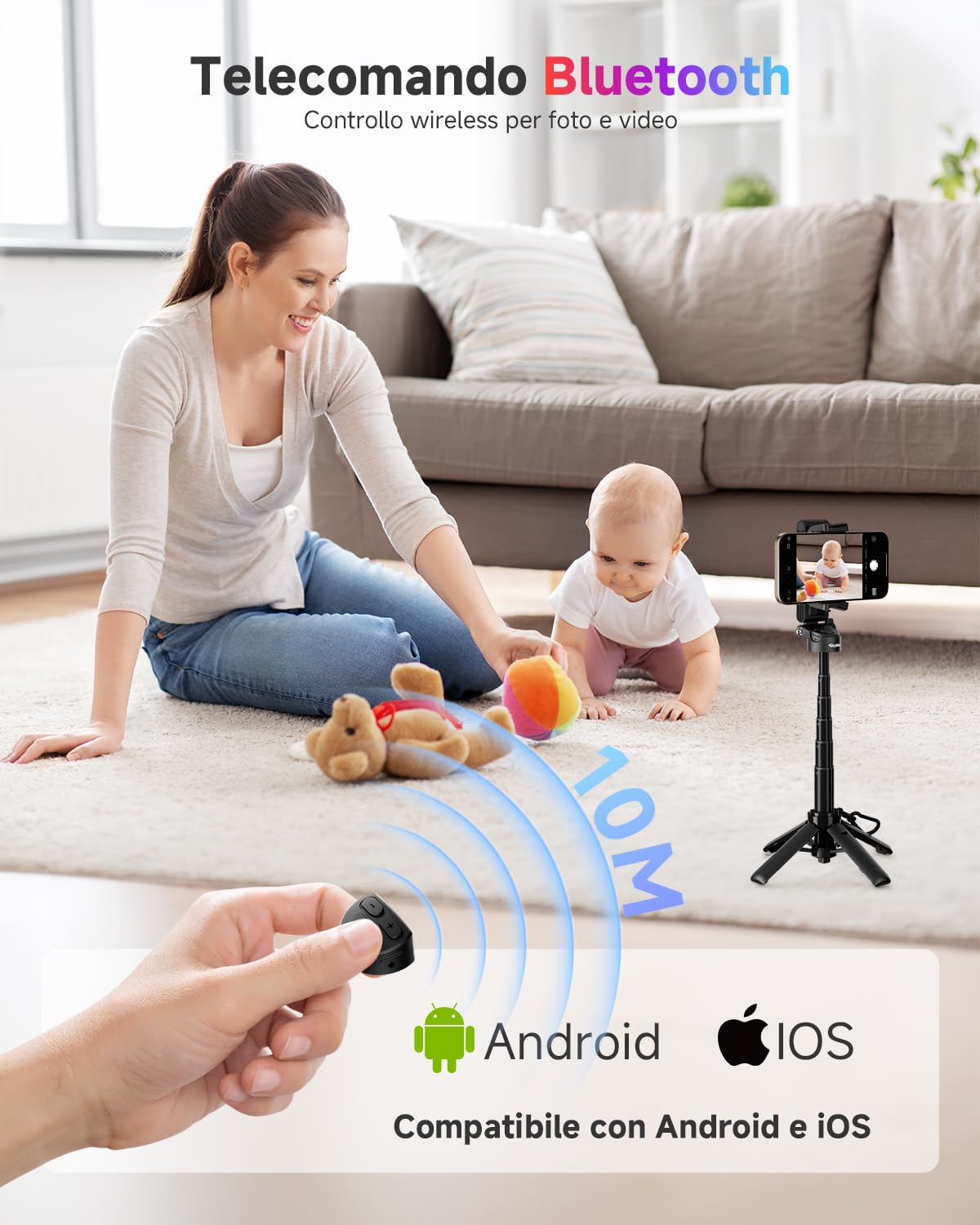 Rollei Treppiede Smartphone Easy Creator SmartGrip 3-in-1 Bastone Selfie Estensibile con Telecomando Selfiestick Portatile con 2 Attacchi Cold Shoe, Treppiede-Smartphone-Cavalletto-Bastone-Selfie