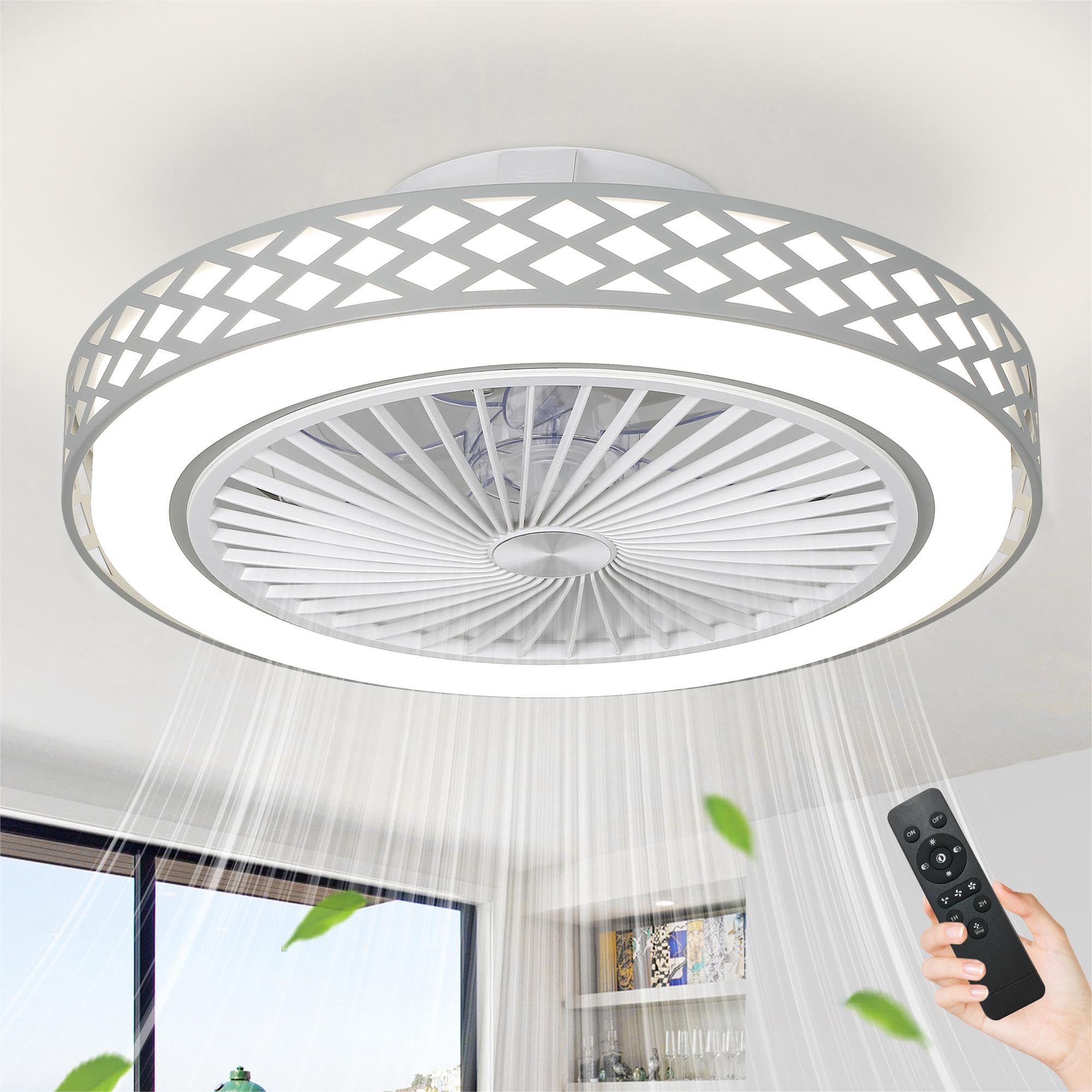 IZOWE Ventilateur de plafond avec lumières, ventilateurs sans pale, luminaires fermés de 48,3 cm