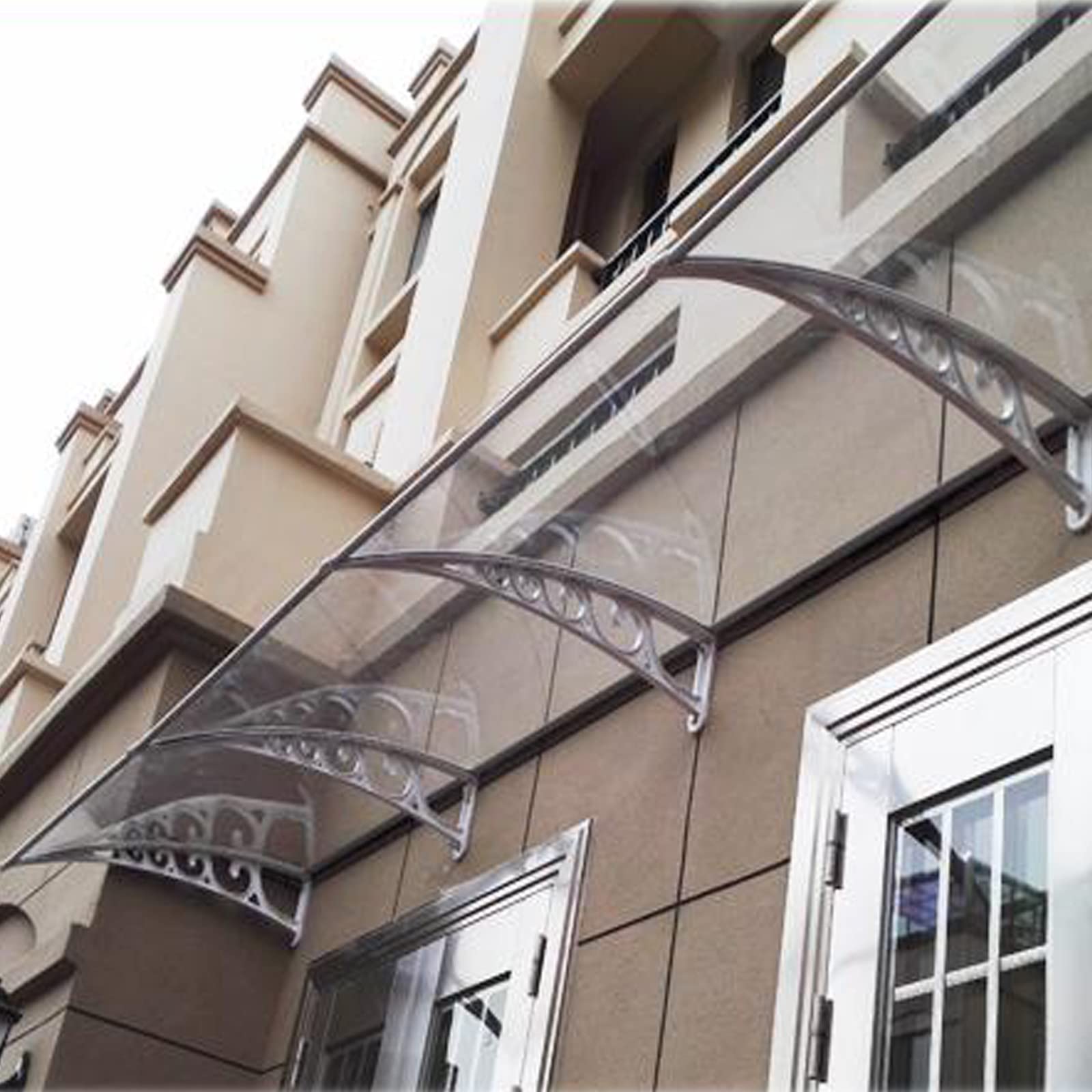 Pensilina Per Porta D'ingresso In Policarbonato - Tettoia Trasparente 60x100 Cm, Staffa Bianca, Resistente A Pioggia E UV