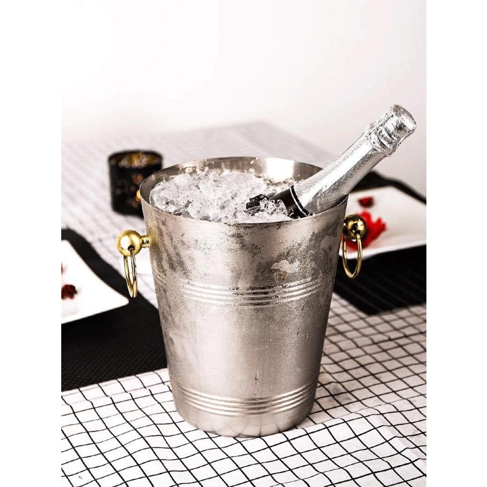 Cubitera Botella Vino Cubo de Hielo de Acero Inoxidable, Cubo de Acero, enfriadores de Botellas de Vino, Ideal para el hogar, Bar, Vino, Cerveza, Fiestas, barbacoas en el Patio Trasero