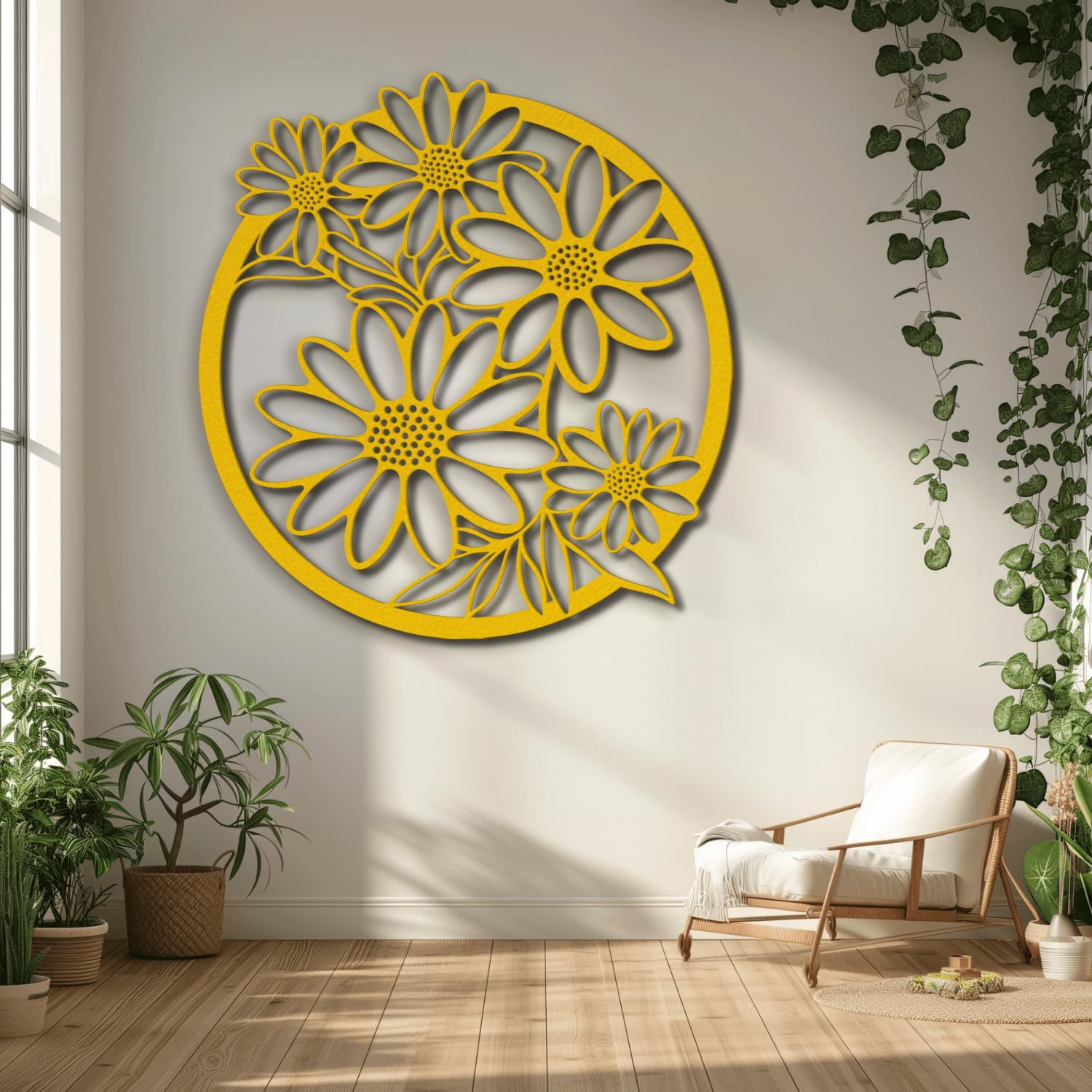 Décoration murale en métal fleur de marguerite pour une ambiance patio et salon